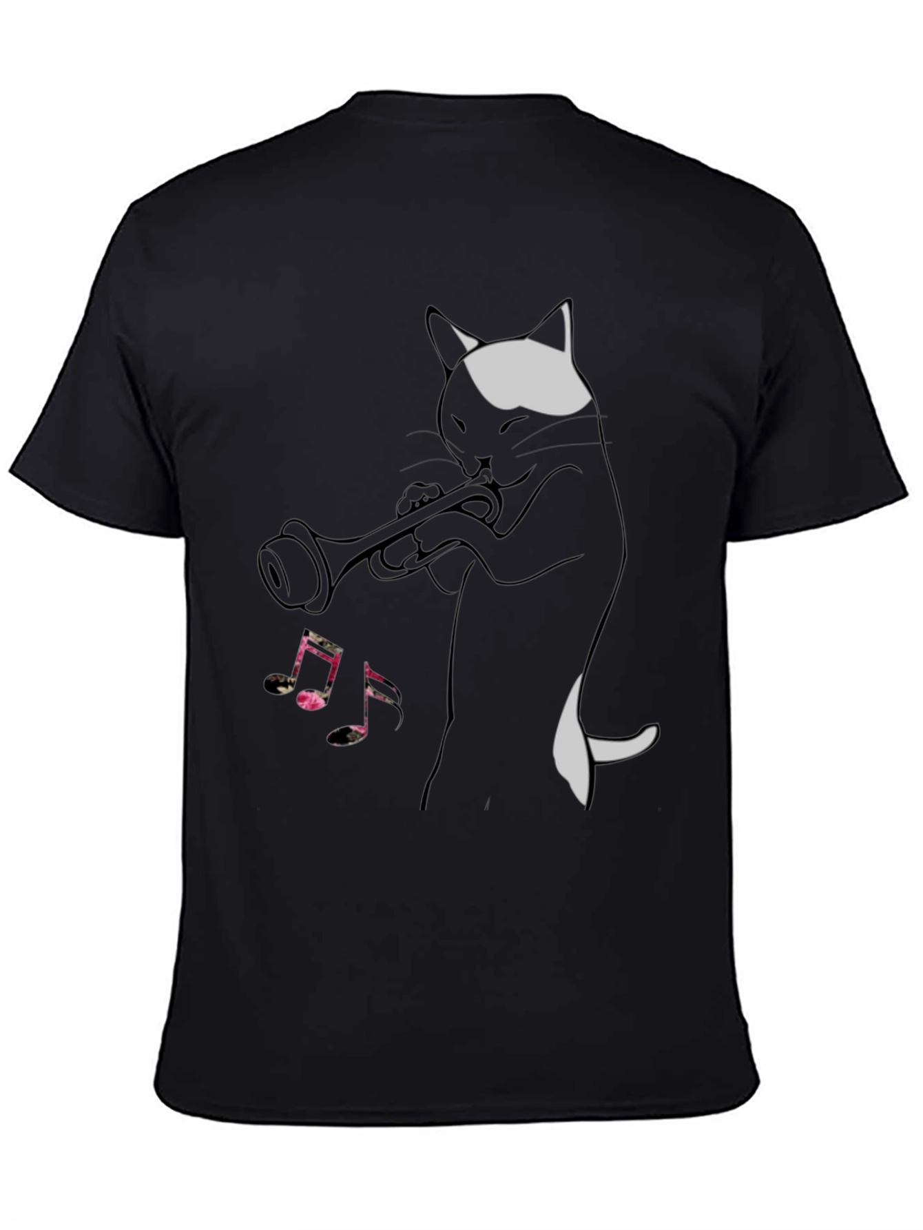 Cool Cat Trumpet Player Black T-Shirt