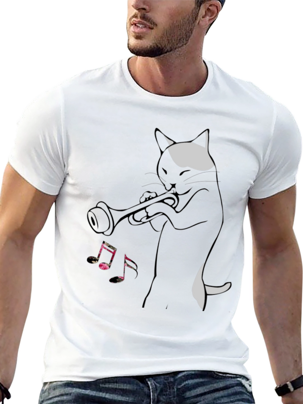Cool Cat Trumpet Player Black T-Shirt