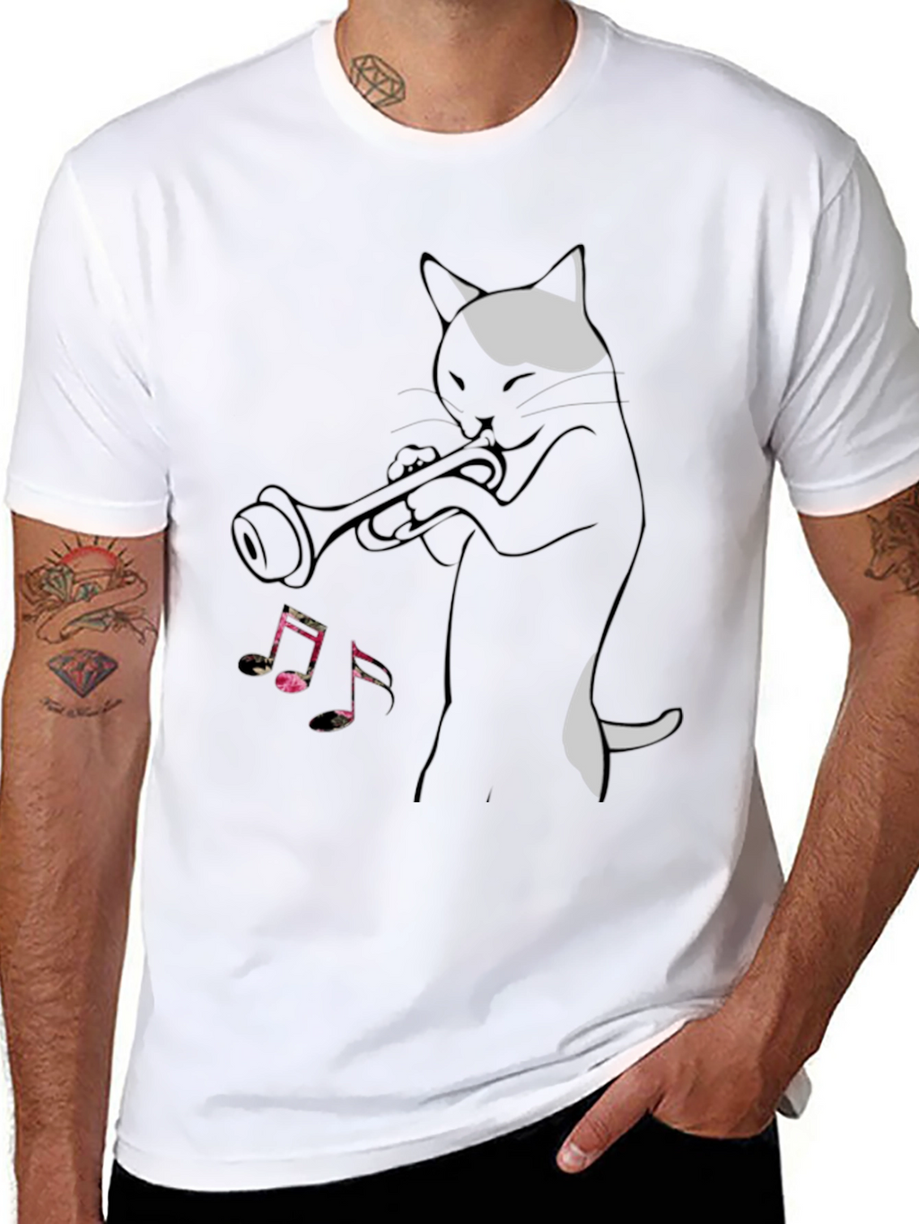 Cool Cat Trumpet Player Black T-Shirt