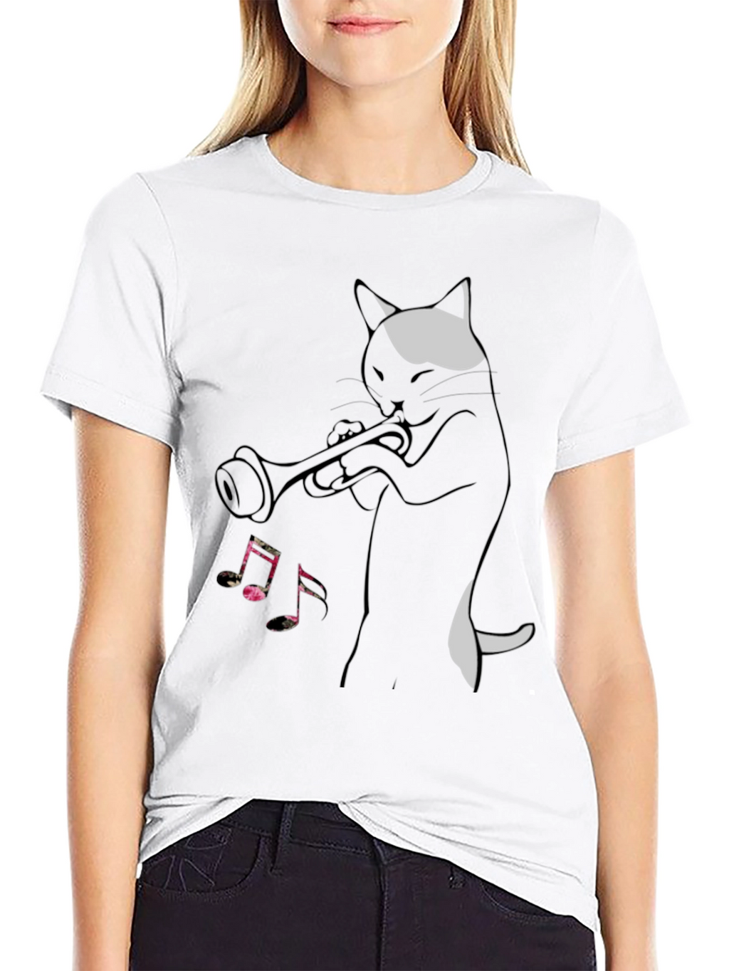 Cool Cat Trumpet Player Black T-Shirt