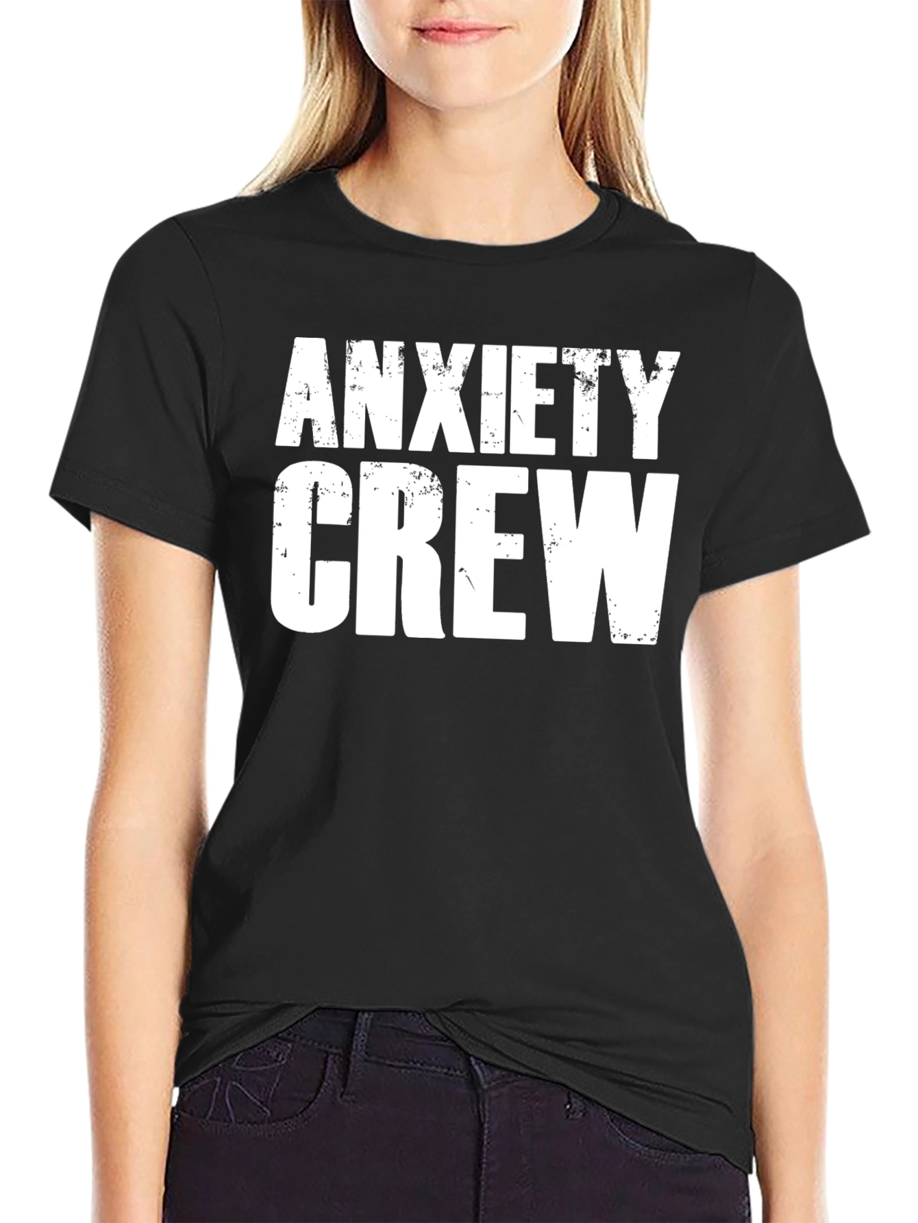 Anxiety Crew Graphic Tee - Black Cotton T-Shirt