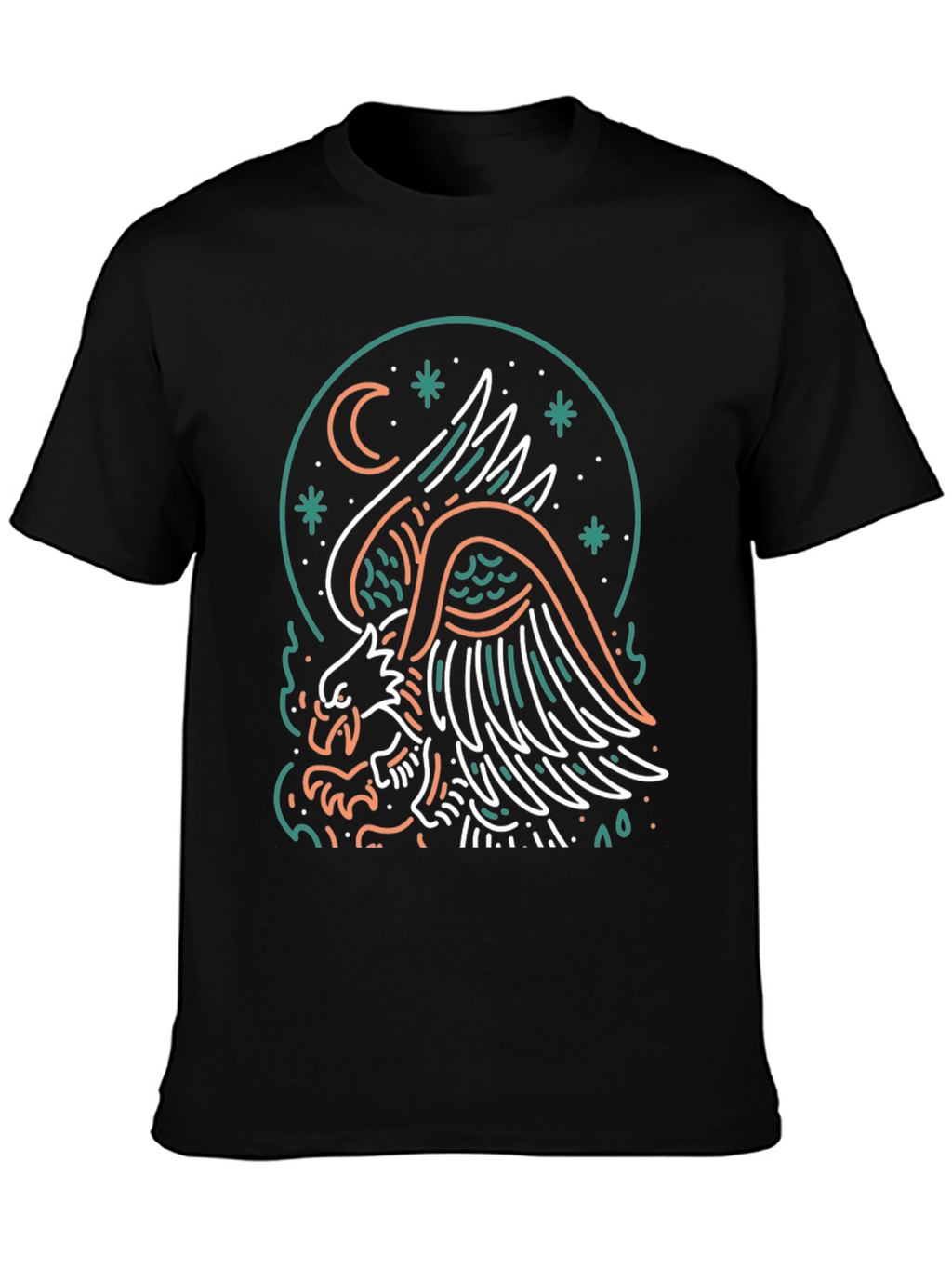 Eagle Moon Graphic Print Black T-Shirt