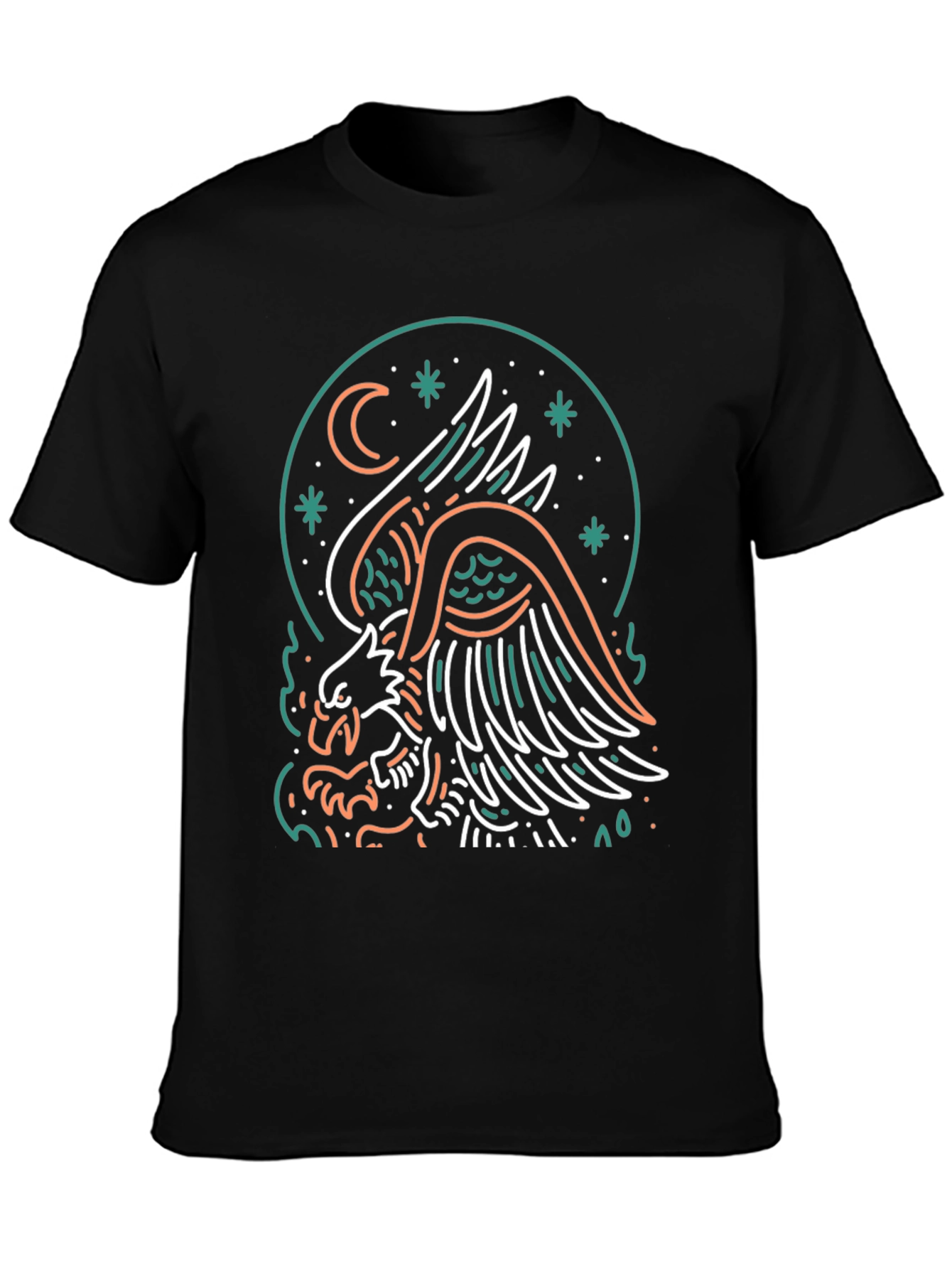 Eagle Moon Graphic Print Black T-Shirt