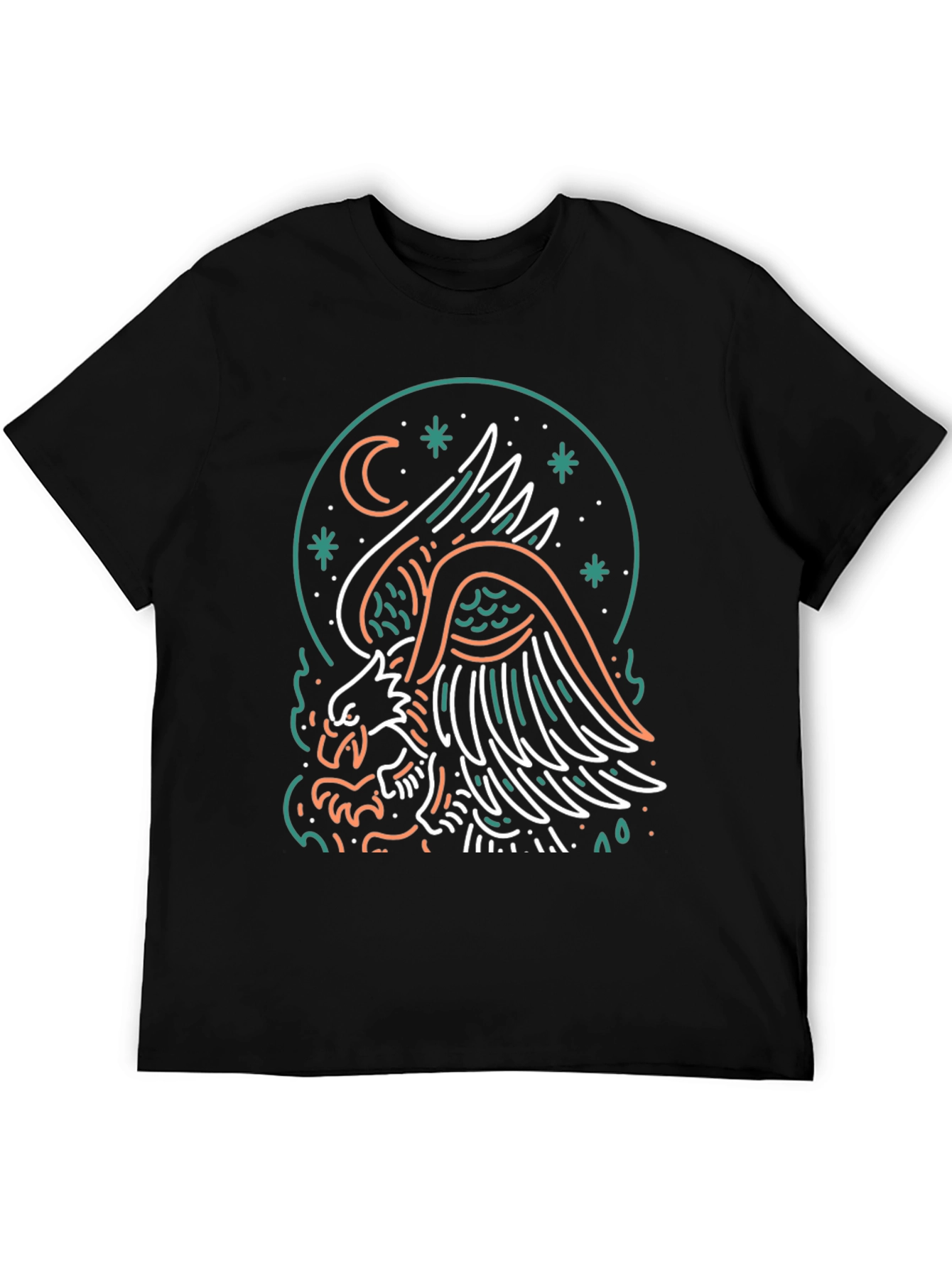 Eagle Moon Graphic Print Black T-Shirt