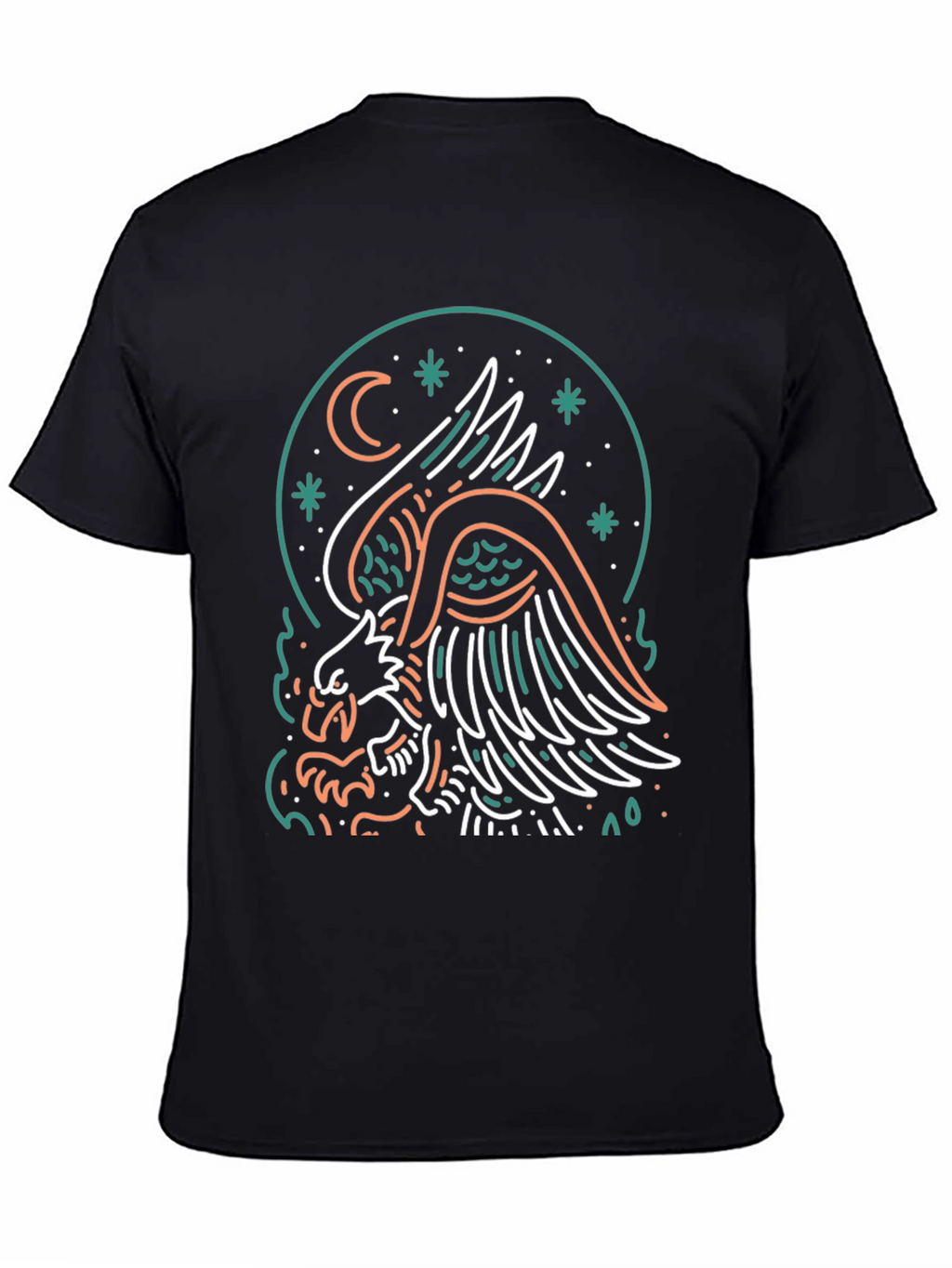 Eagle Moon Graphic Print Black T-Shirt