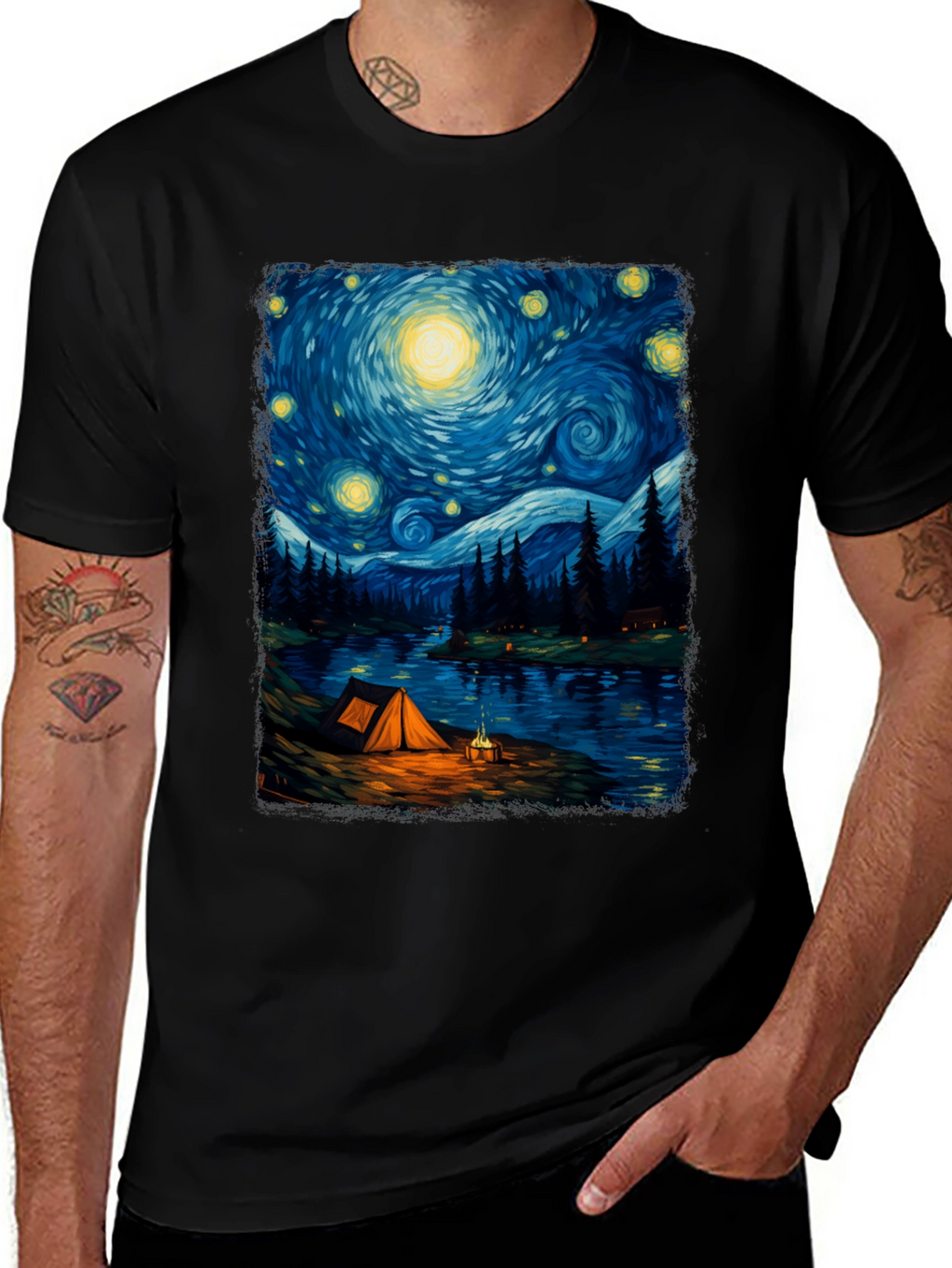 Starry Night Camping Graphic Tee