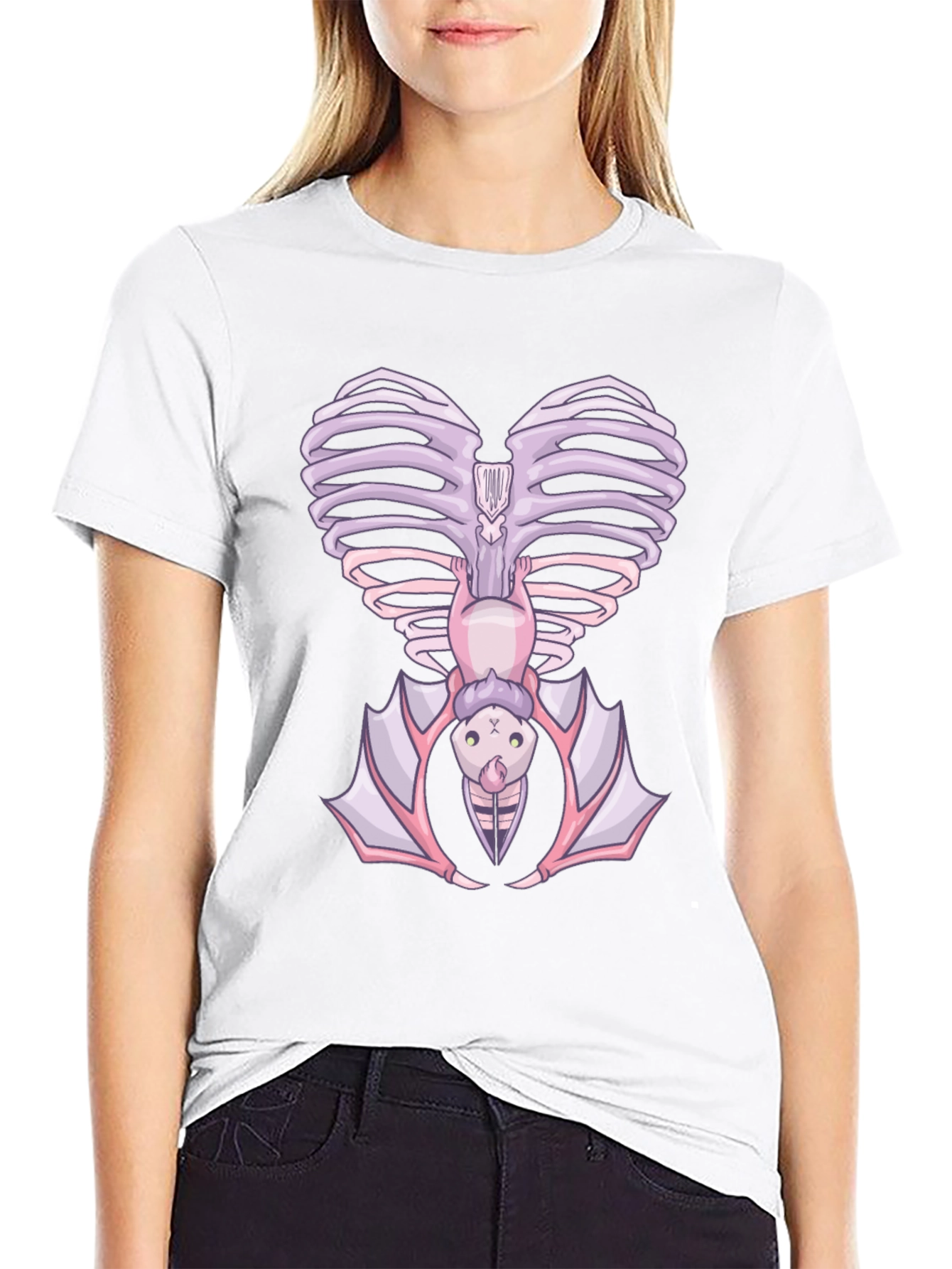 Heart Ribcage Bat Graphic Tee - Unique Halloween Style
