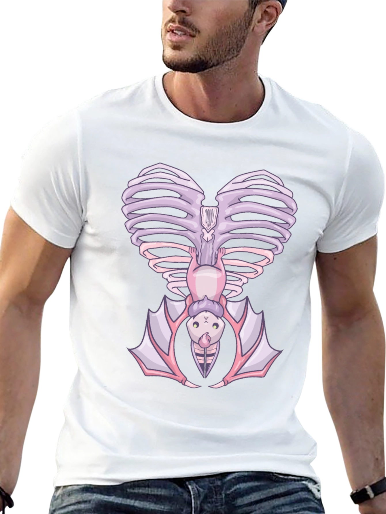 Heart Ribcage Bat Graphic Tee - Unique Halloween Style