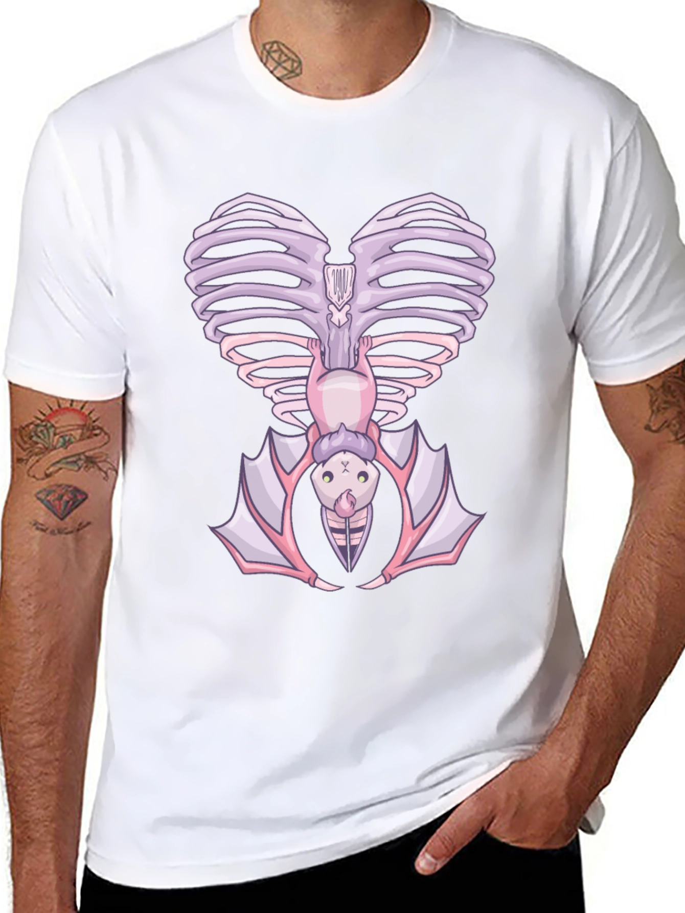 Heart Ribcage Bat Graphic Tee - Unique Halloween Style