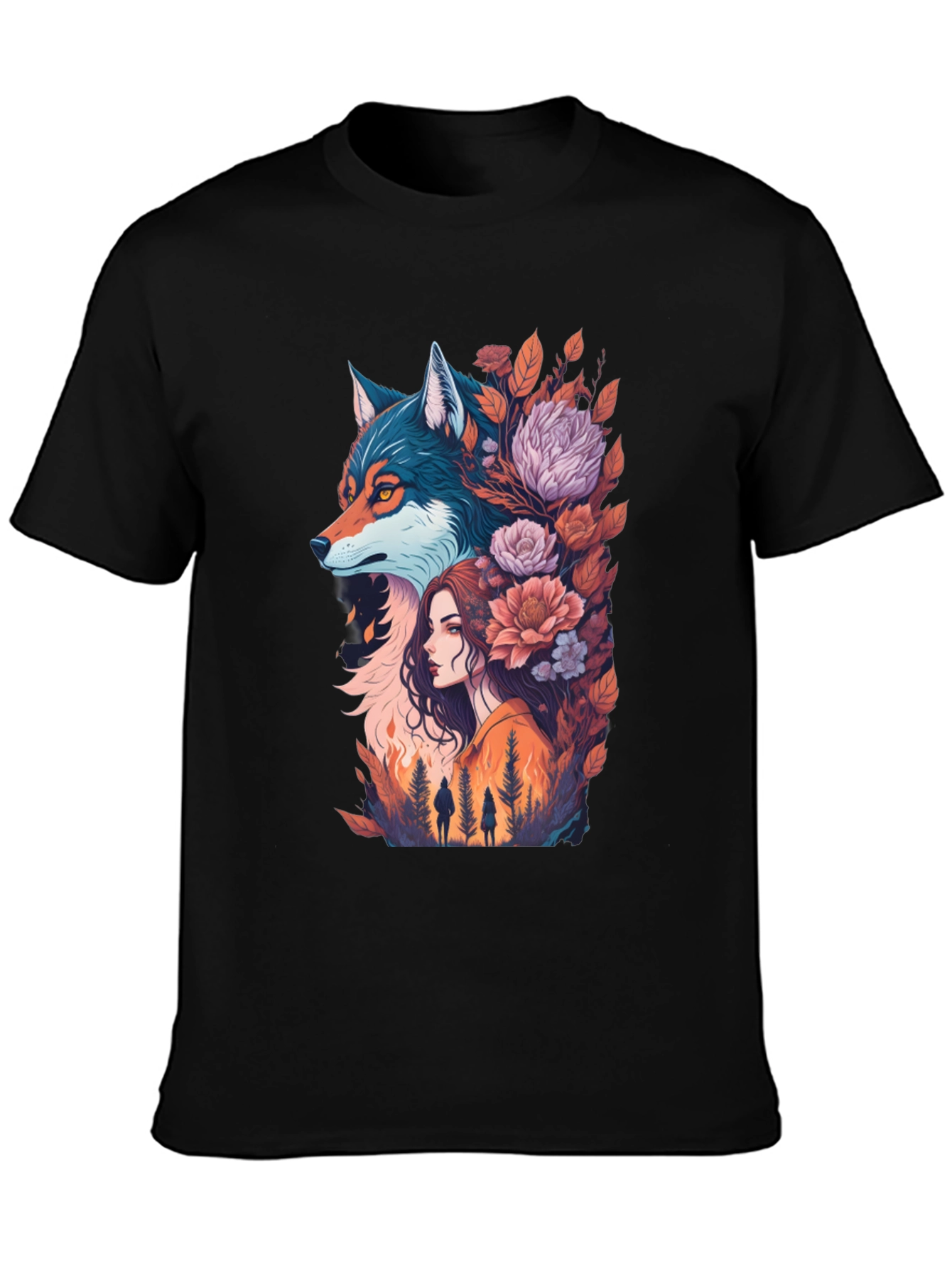Wolf & Woman Graphic Tee - Artistic Design