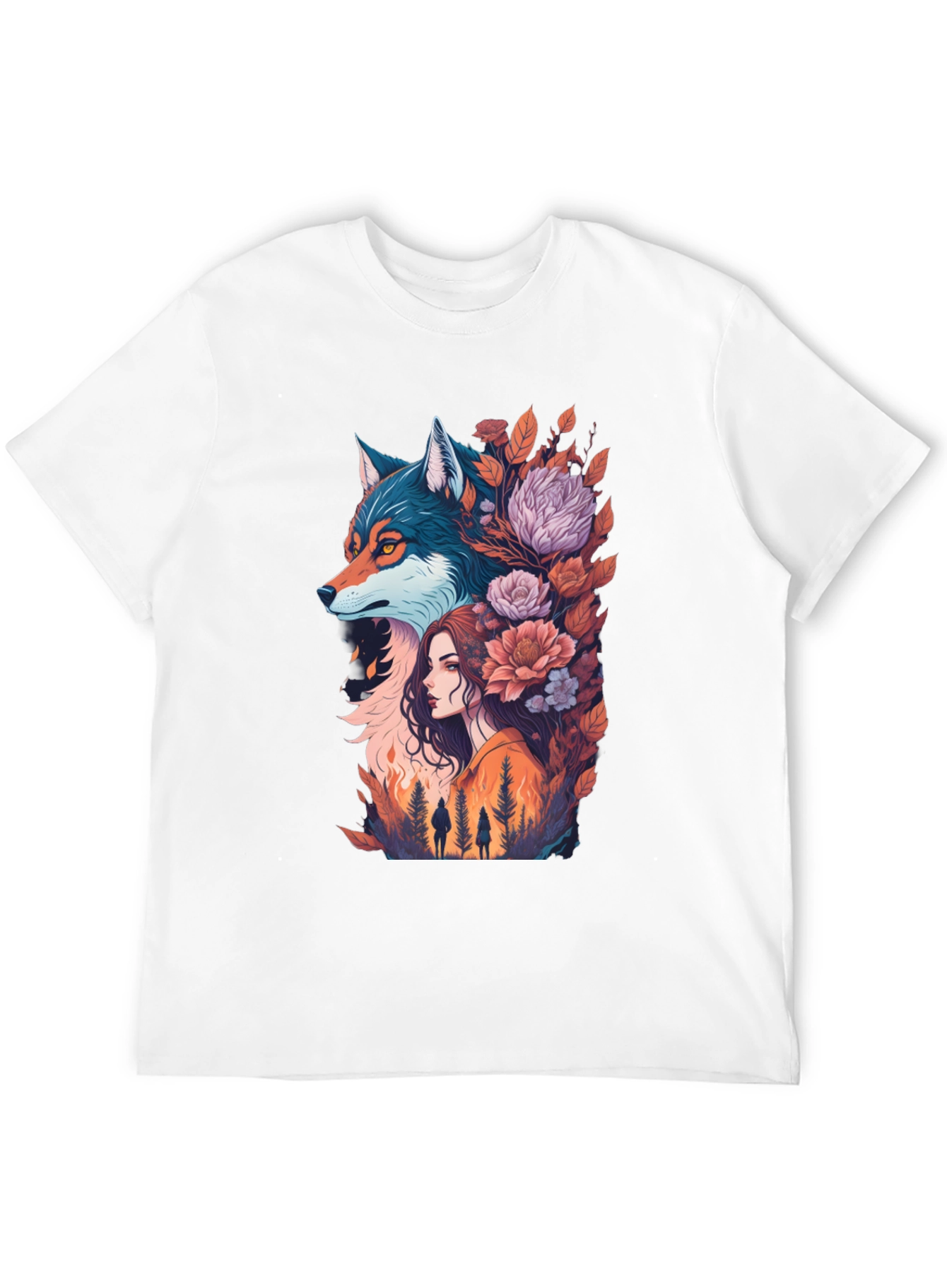 Wolf & Woman Graphic Tee - Artistic Design