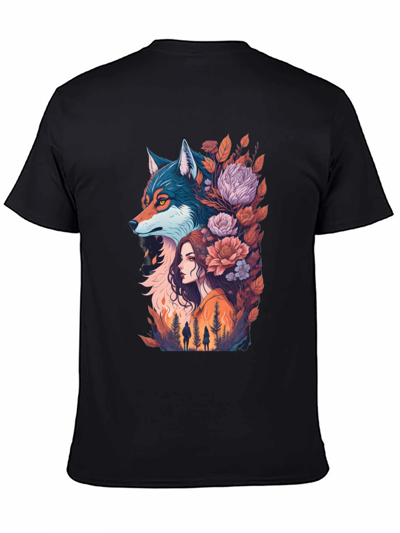 Wolf & Woman Graphic Tee - Artistic Design