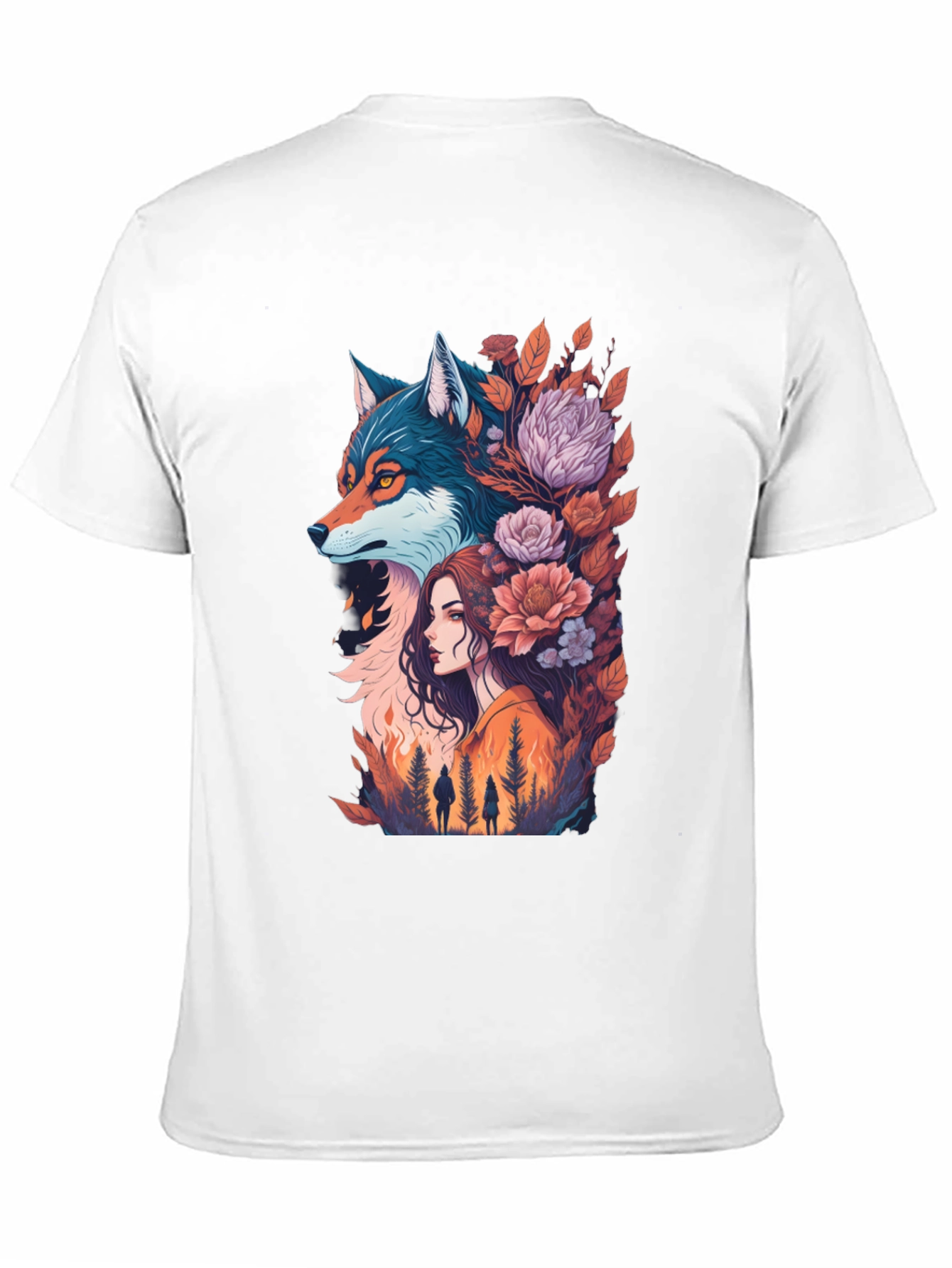 Wolf & Woman Graphic Tee - Artistic Design