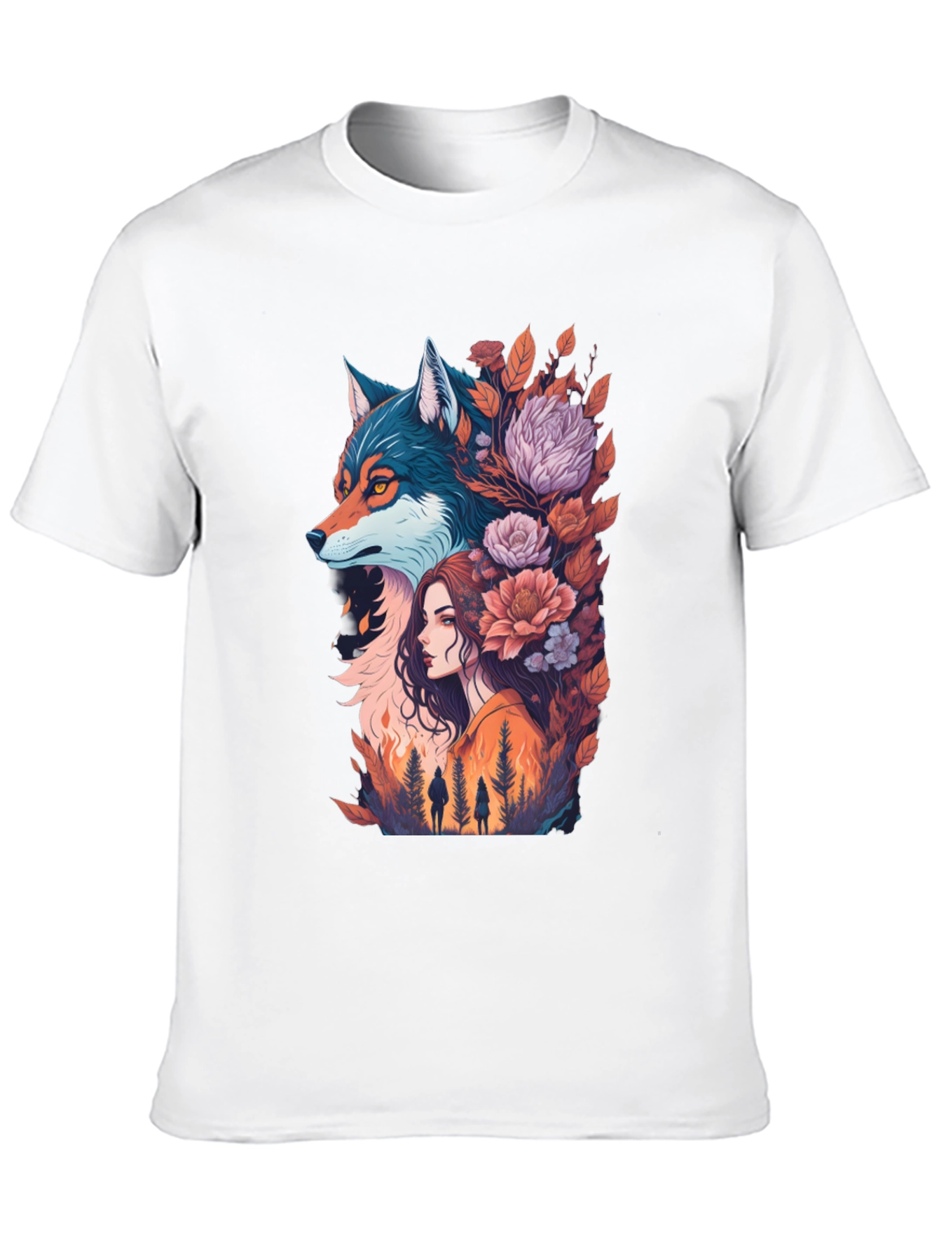Wolf & Woman Graphic Tee - Artistic Design