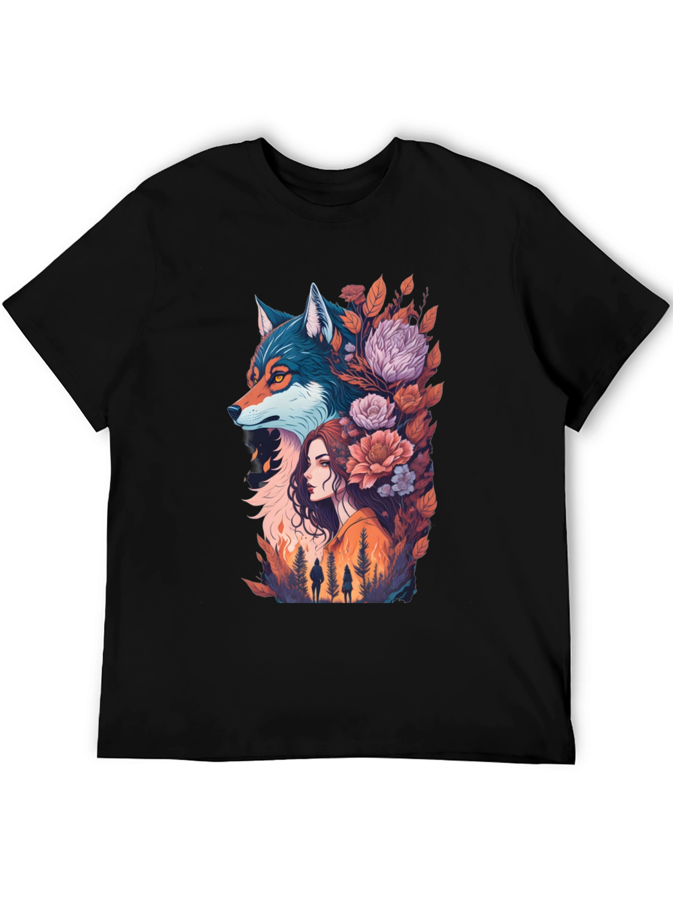Wolf & Woman Graphic Tee - Artistic Design