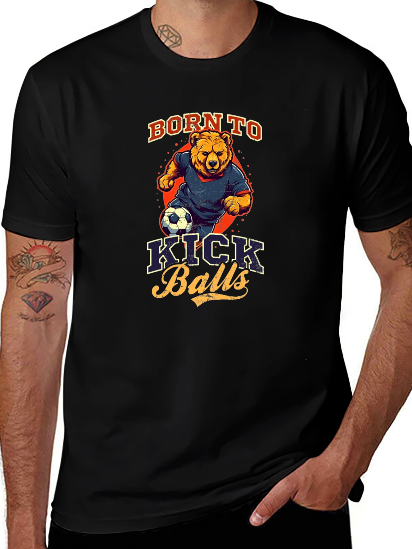 Born to Kick Balls T-Shirt Bear Soccer Player Design