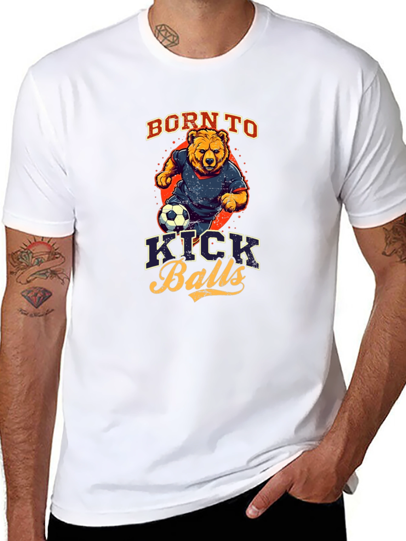 Born to Kick Balls T-Shirt Bear Soccer Player Design