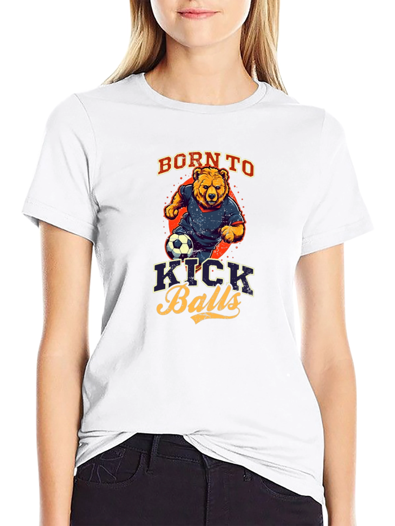 Born to Kick Balls T-Shirt Bear Soccer Player Design