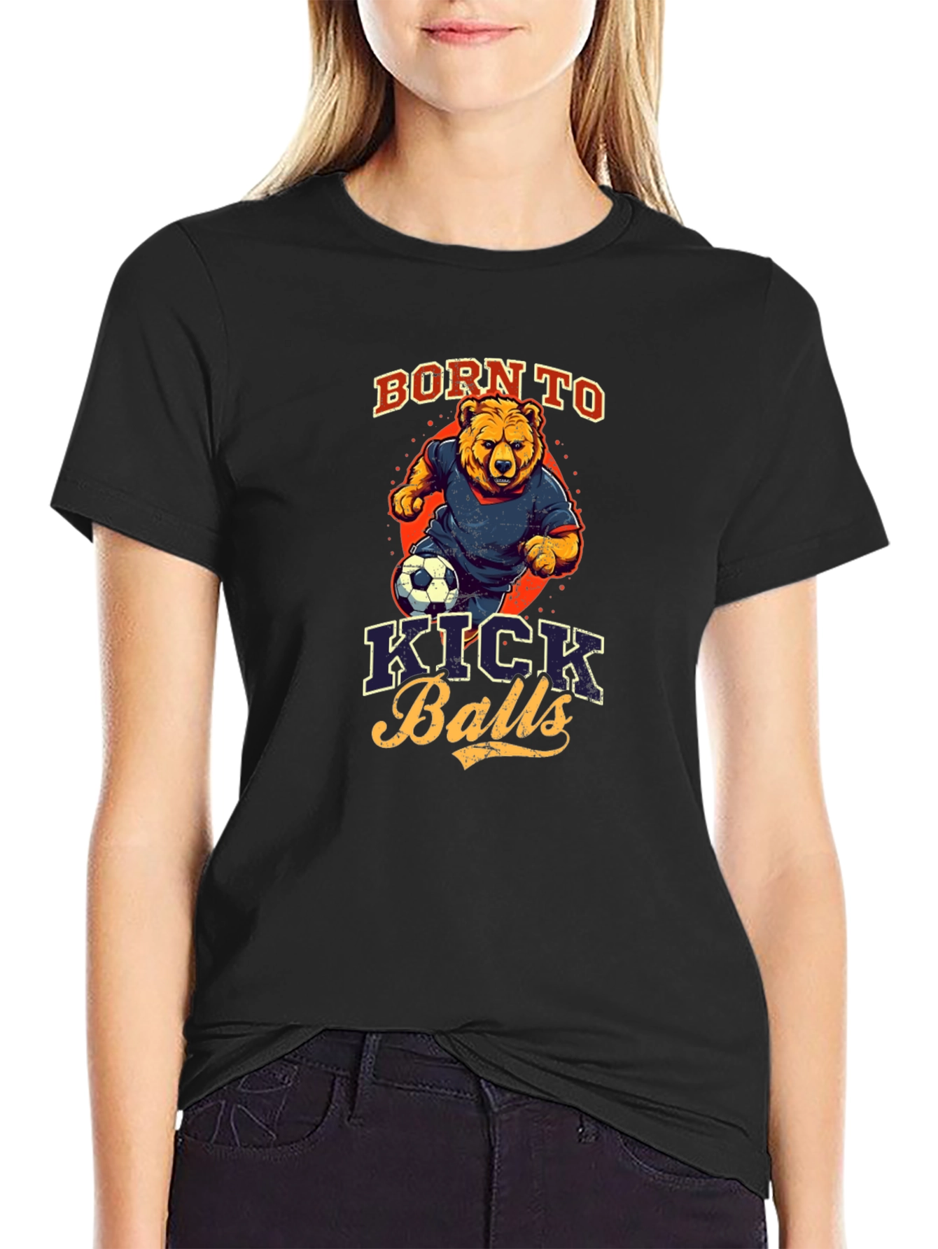 Born to Kick Balls T-Shirt Bear Soccer Player Design