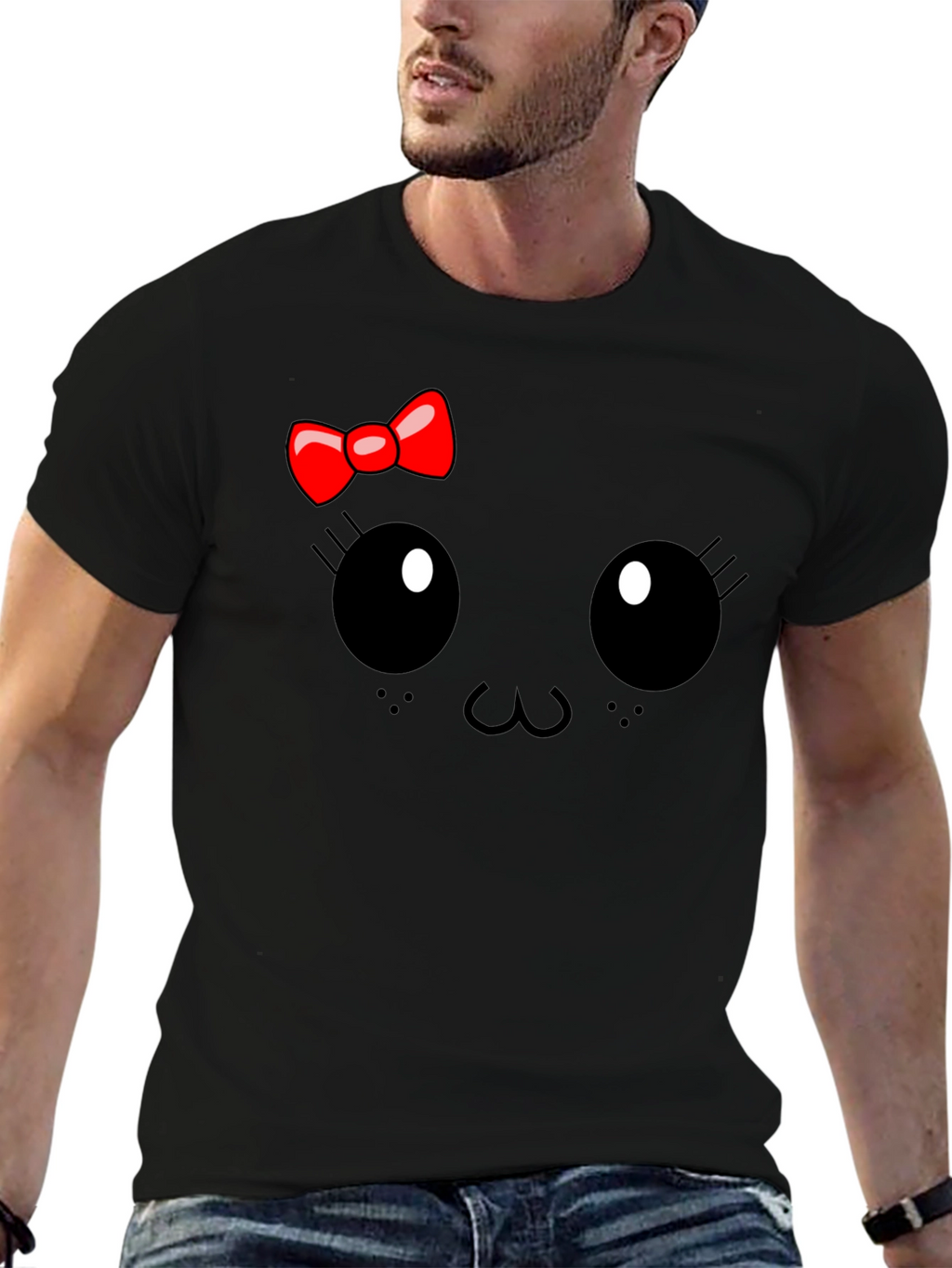 Cute Cartoon Face Black T-Shirt