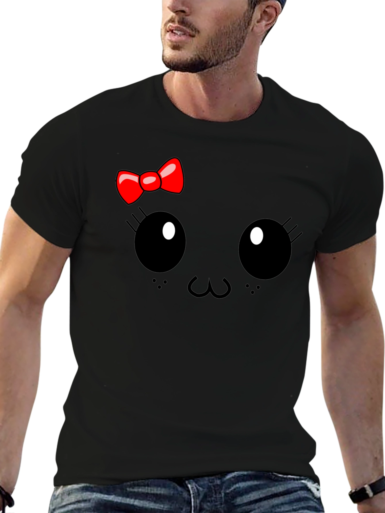 Cute Cartoon Face Black T-Shirt