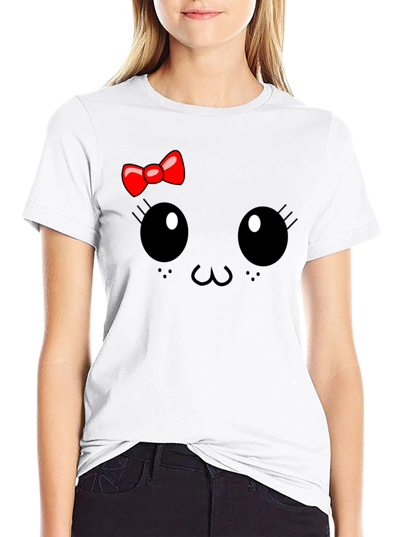 Cute Cartoon Face Black T-Shirt