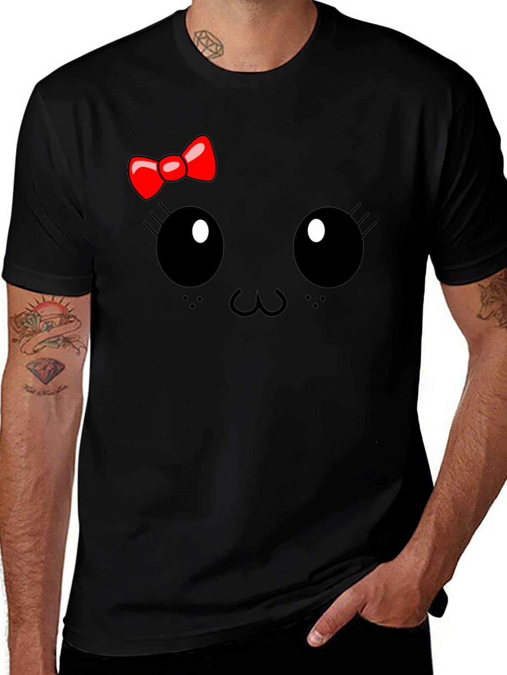 Cute Cartoon Face Black T-Shirt