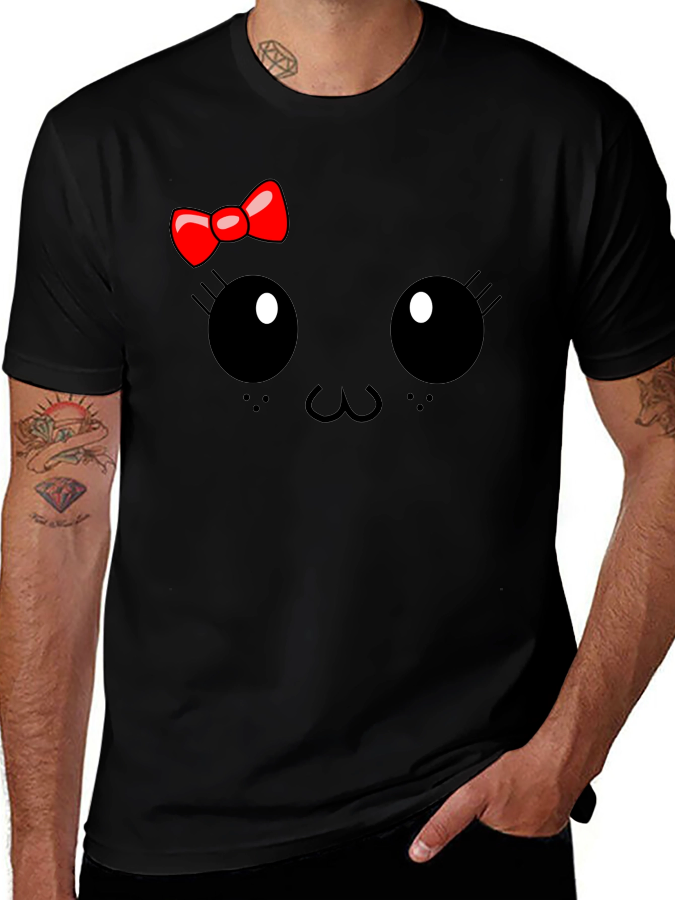 Cute Cartoon Face Black T-Shirt