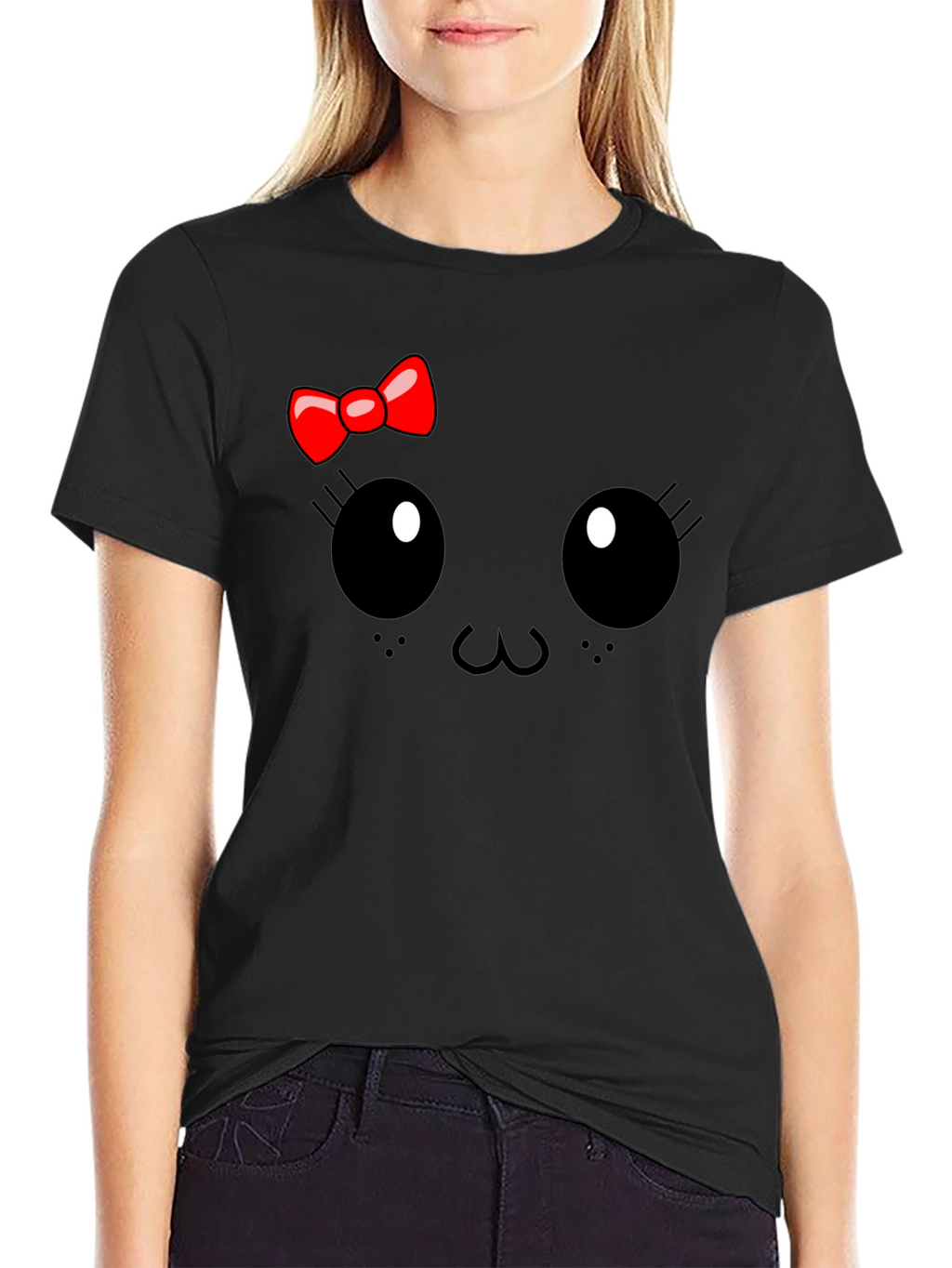 Cute Cartoon Face Black T-Shirt