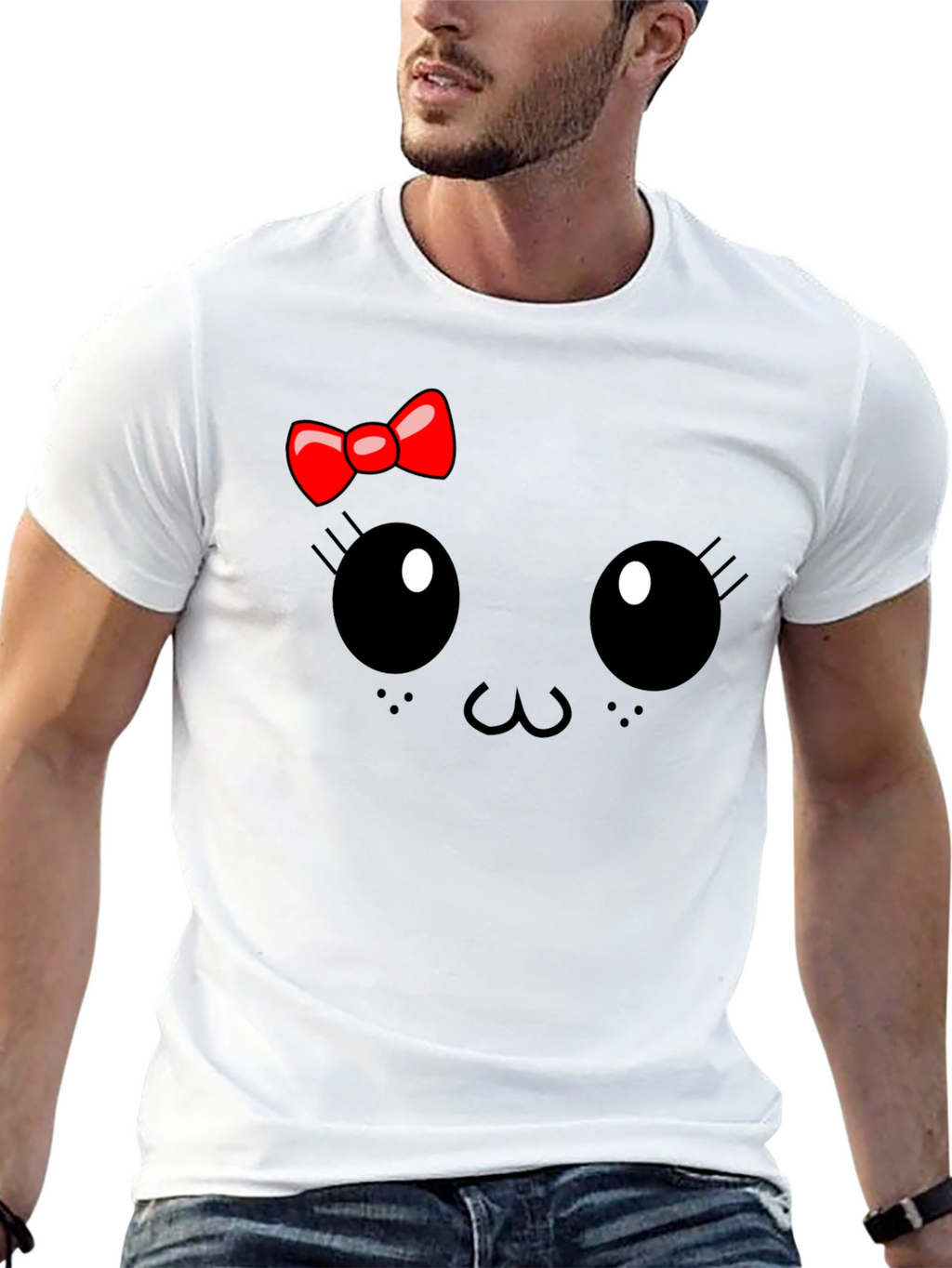 Cute Cartoon Face Black T-Shirt