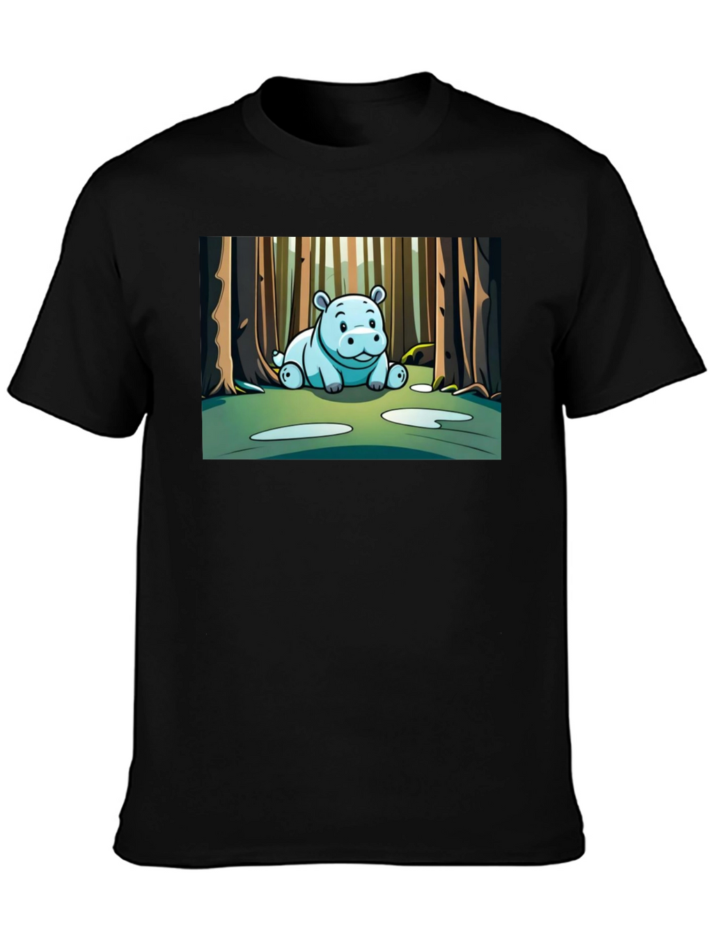 Cute Hippo Cartoon Forest T-Shirt