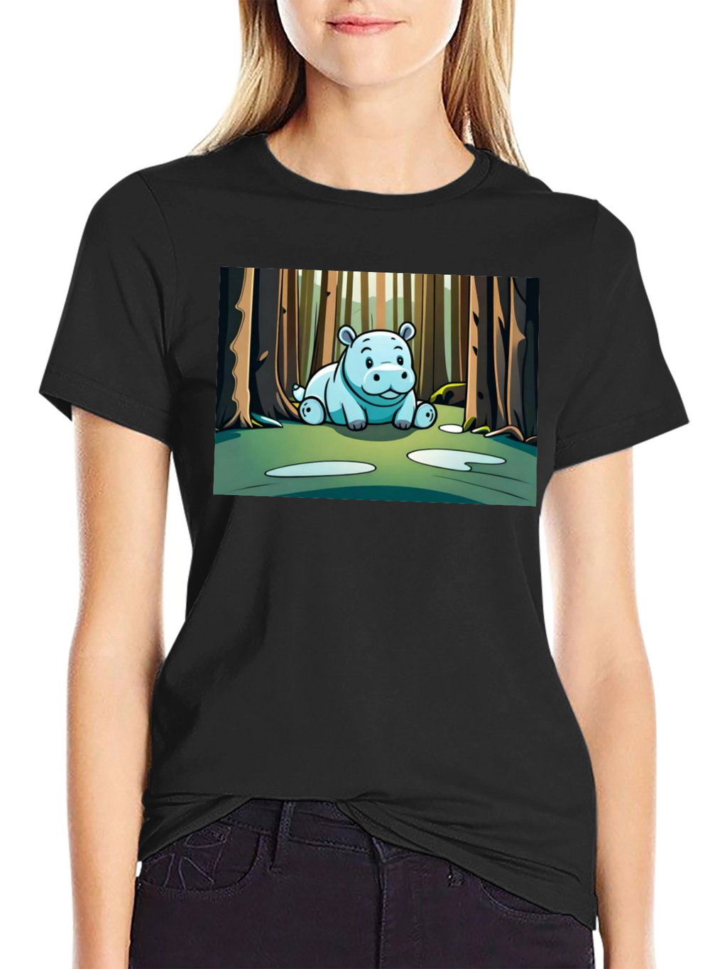 Cute Hippo Cartoon Forest T-Shirt