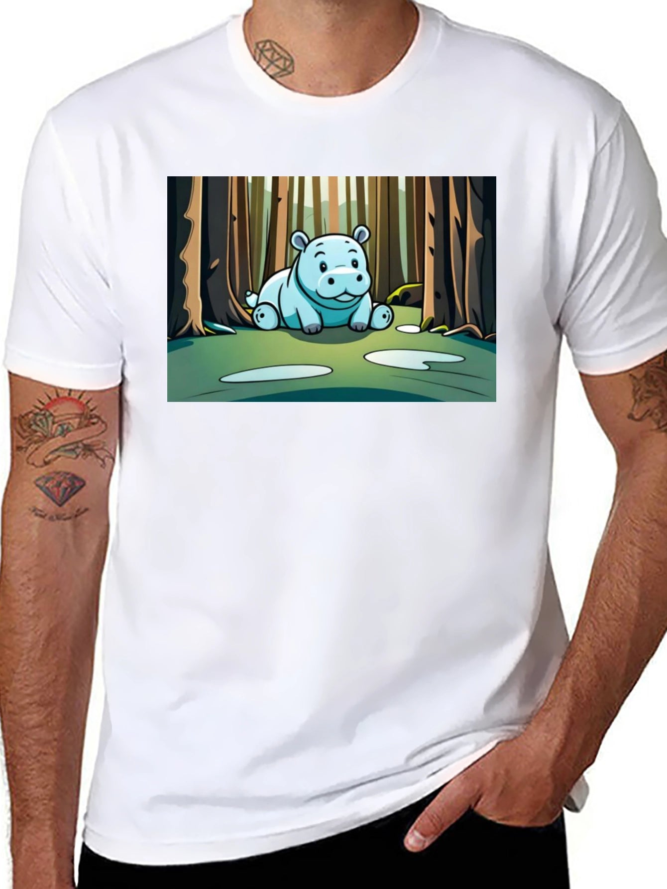 Cute Hippo Cartoon Forest T-Shirt