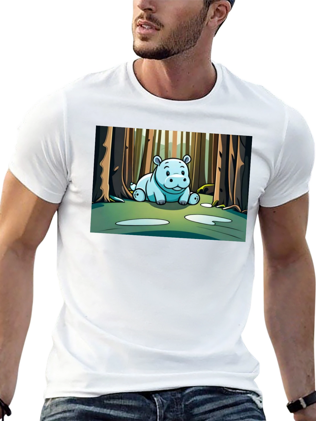 Cute Hippo Cartoon Forest T-Shirt