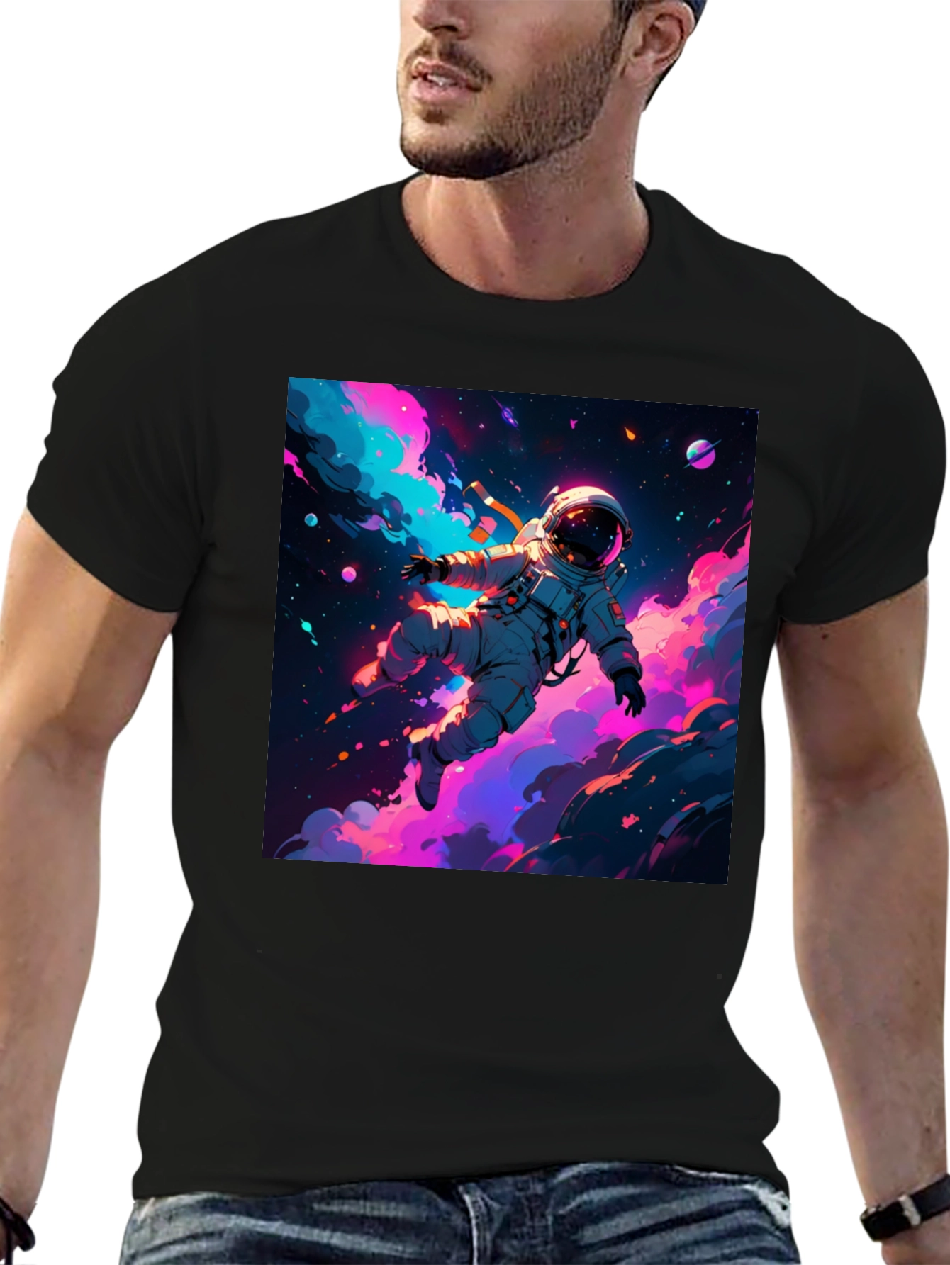 Astronaut Galaxy Graphic Tee - Black