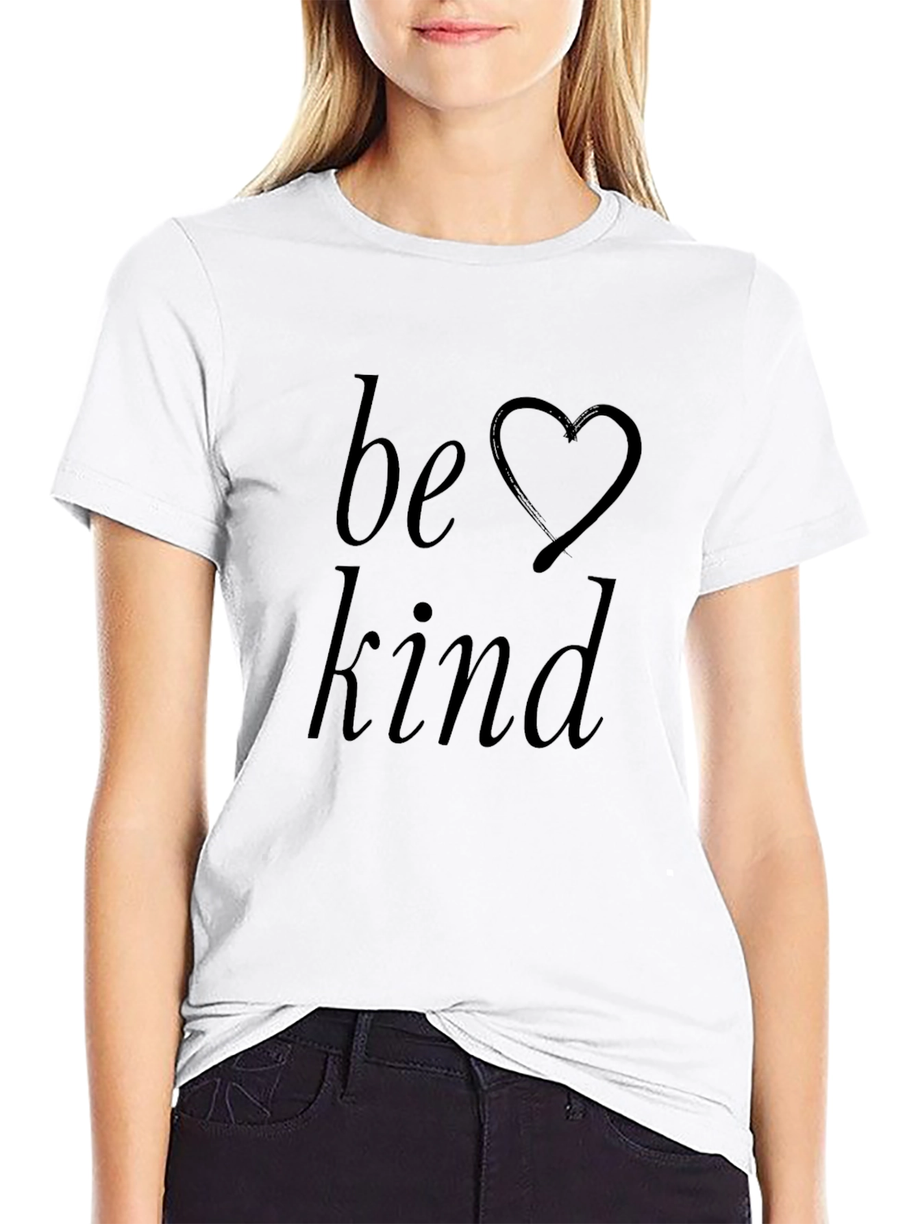 Be Kind Black T-Shirt with Heart Graphic
