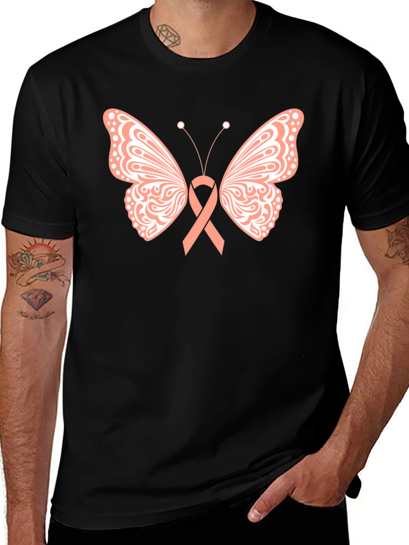 Butterfly Ribbon T-Shirt Breast Cancer Awareness Black Tee