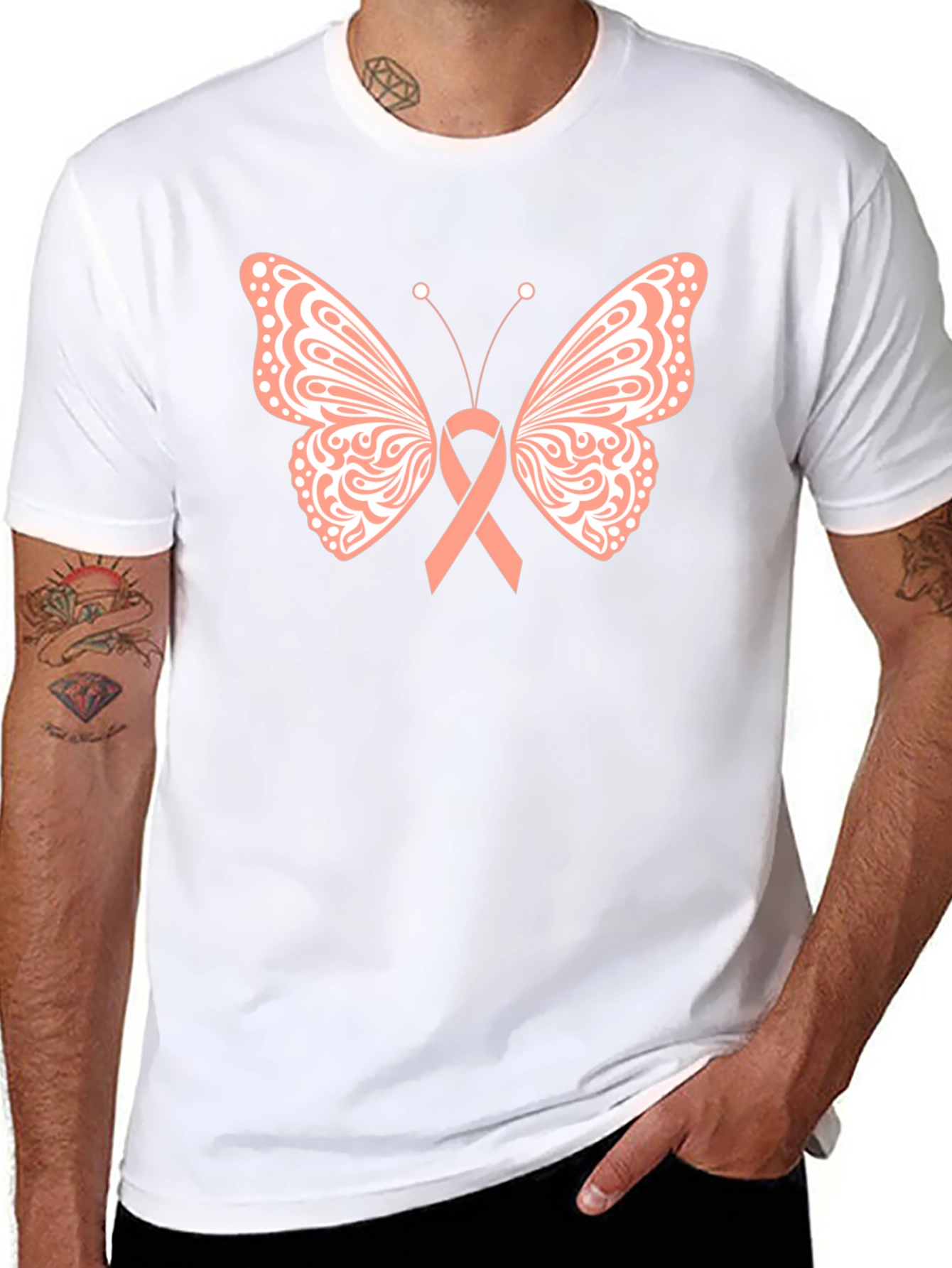 Butterfly Ribbon T-Shirt Breast Cancer Awareness Black Tee
