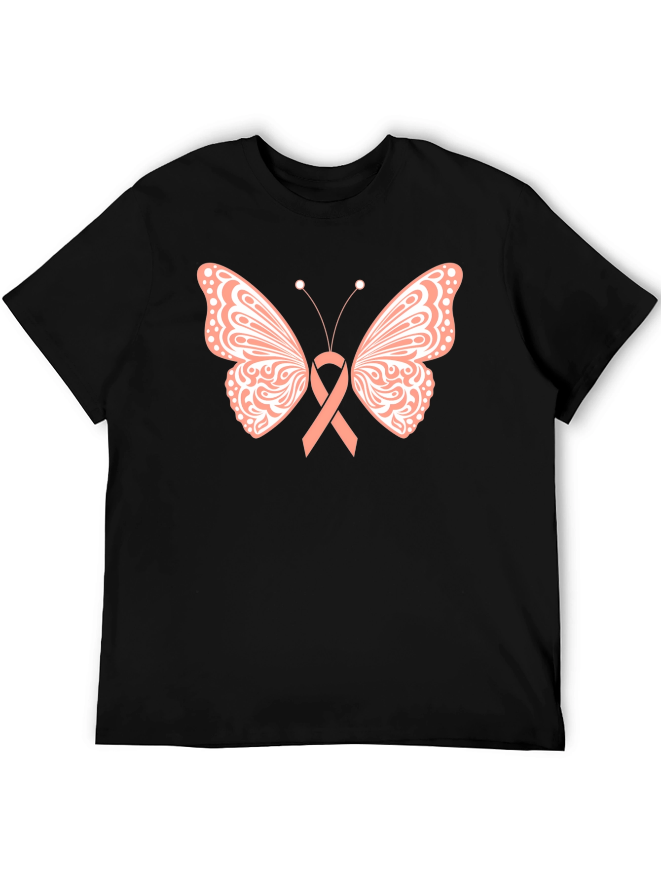 Butterfly Ribbon T-Shirt Breast Cancer Awareness Black Tee
