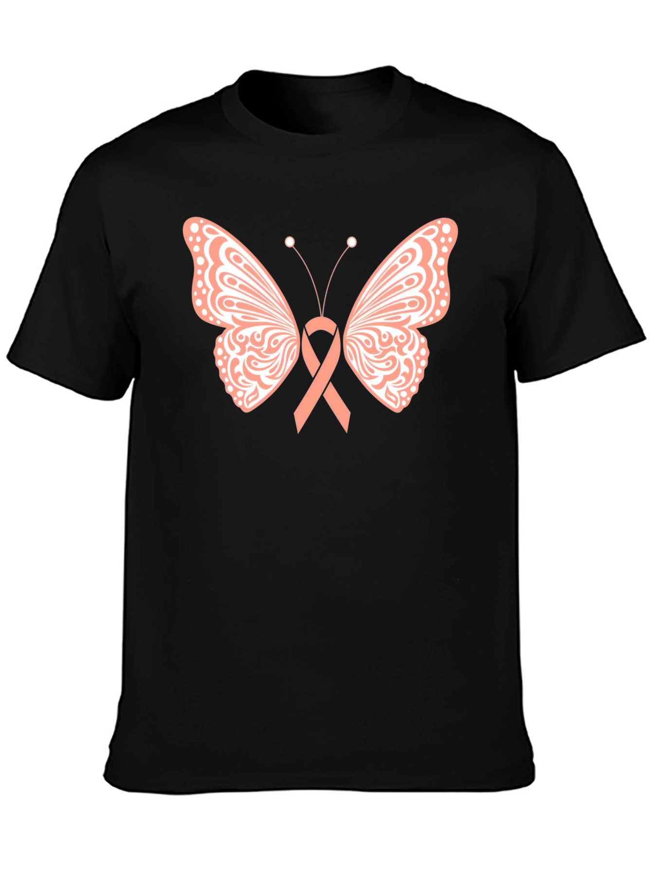 Butterfly Ribbon T-Shirt Breast Cancer Awareness Black Tee