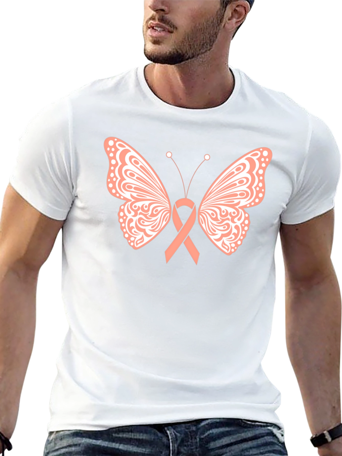 Butterfly Ribbon T-Shirt Breast Cancer Awareness Black Tee
