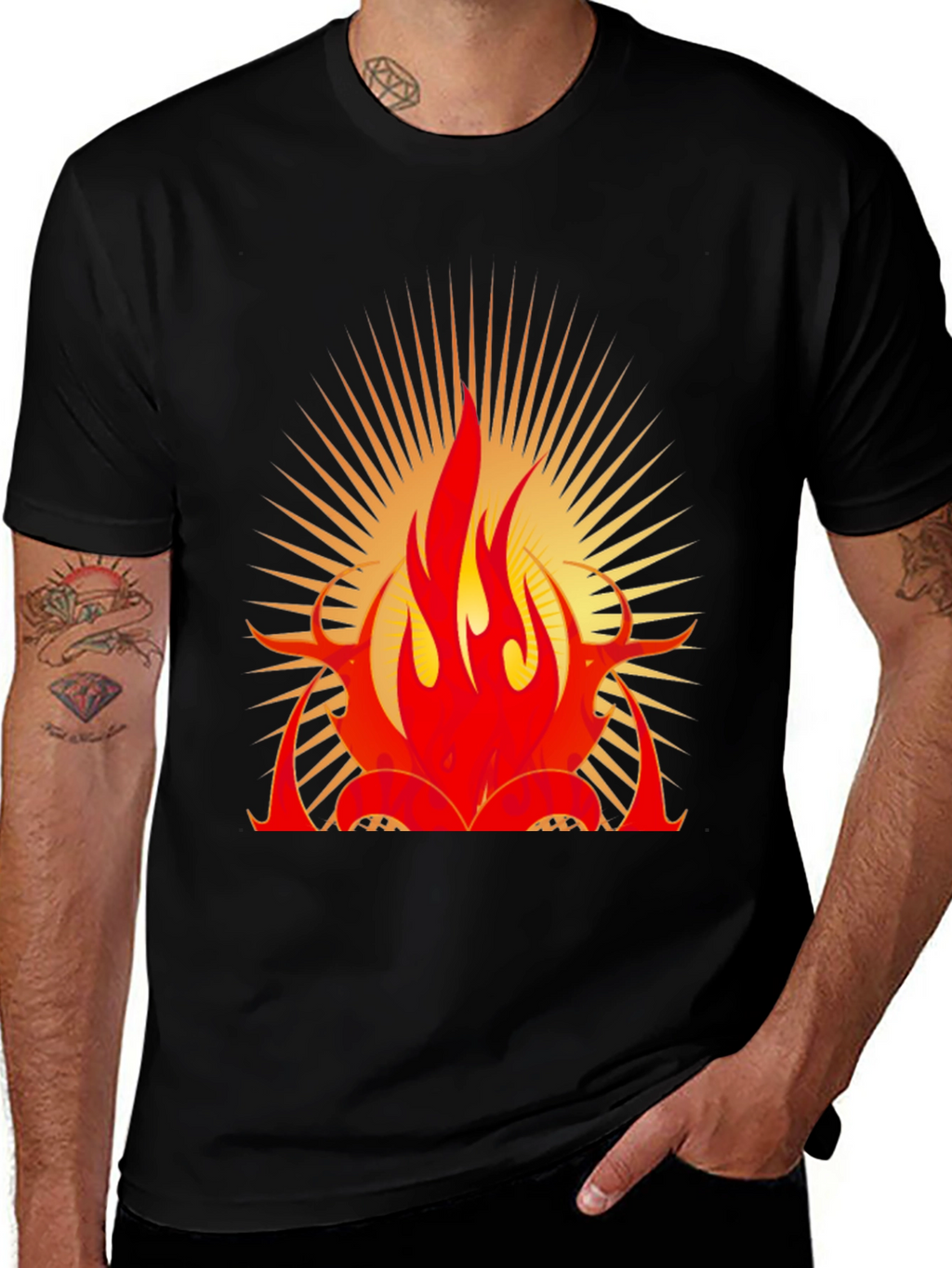 Bold Flame Graphic Black T-Shirt