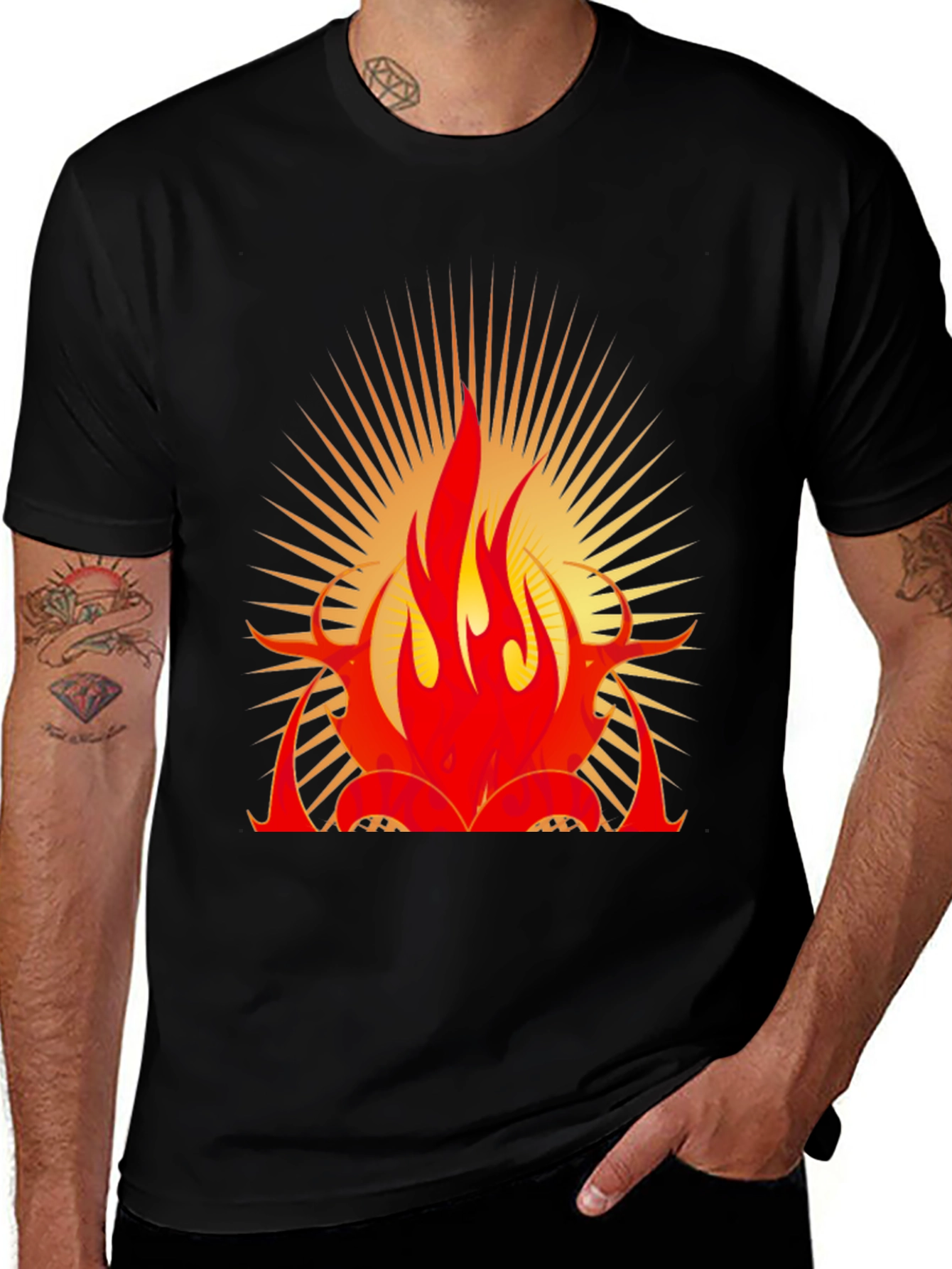 Bold Flame Graphic Black T-Shirt