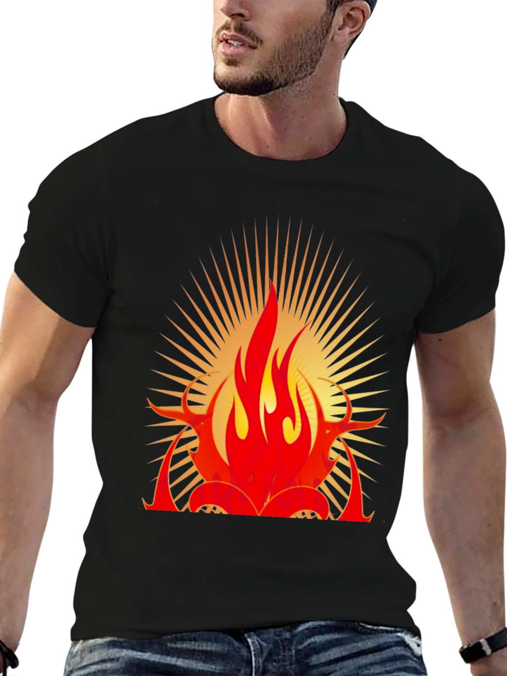 Bold Flame Graphic Black T-Shirt