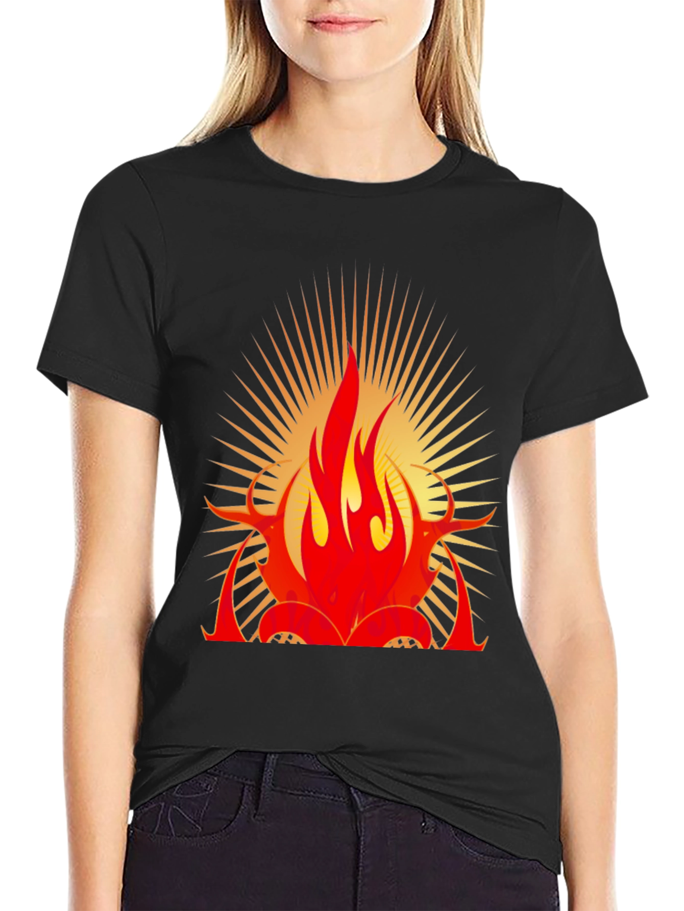 Bold Flame Graphic Black T-Shirt