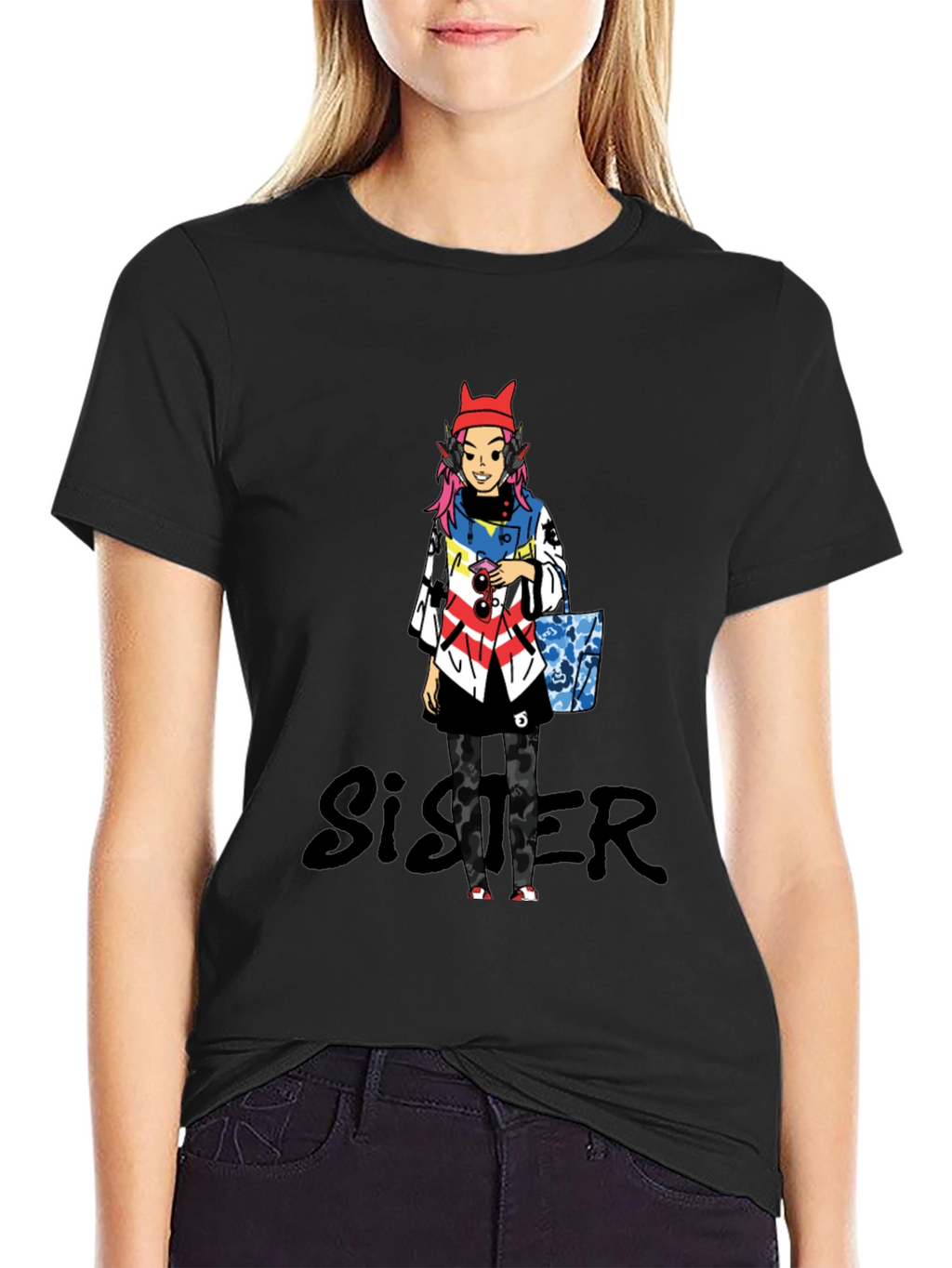 Anime Character Black T-Shirt - Sister Design