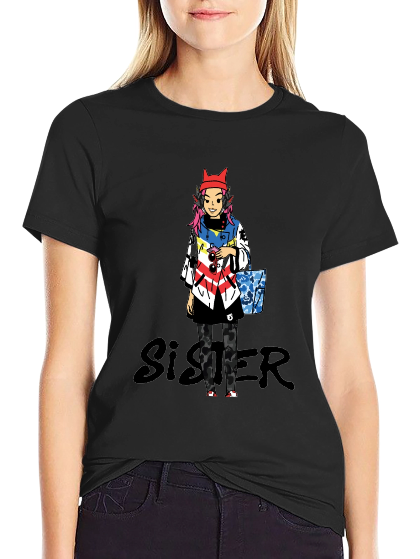 Anime Character Black T-Shirt - Sister Design