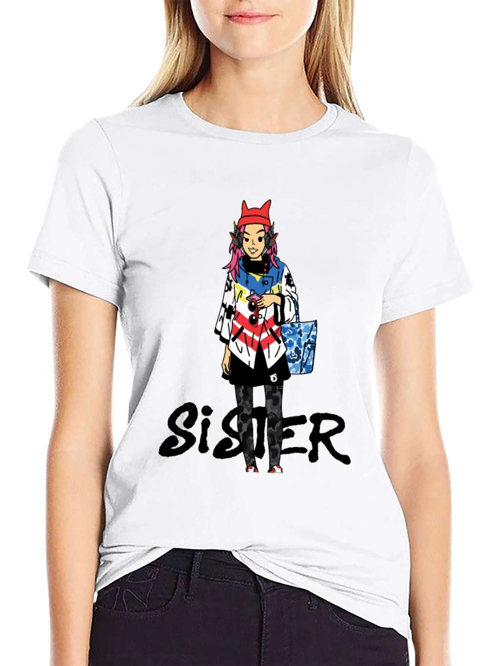 Anime Character Black T-Shirt - Sister Design