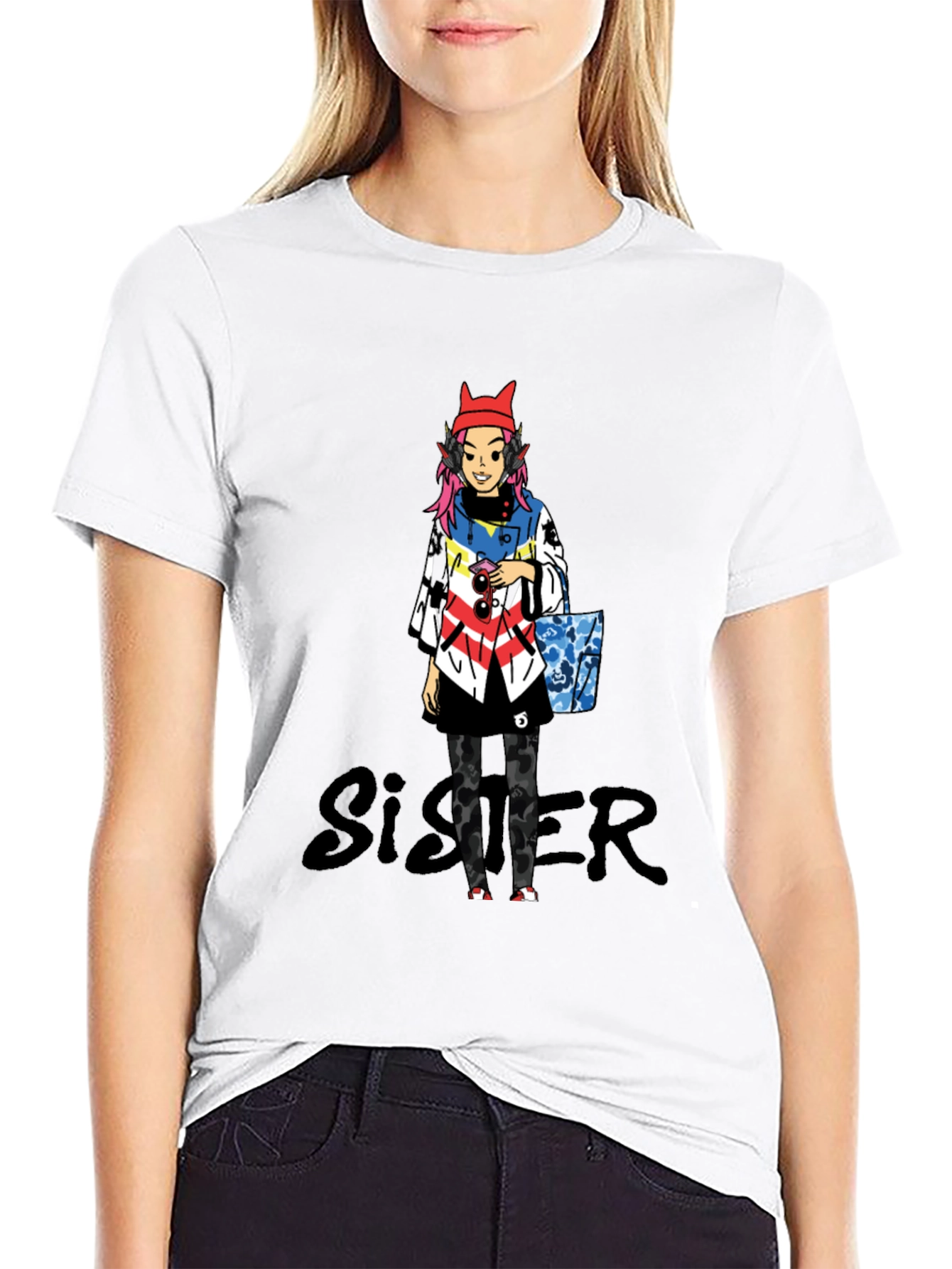 Anime Character Black T-Shirt - Sister Design