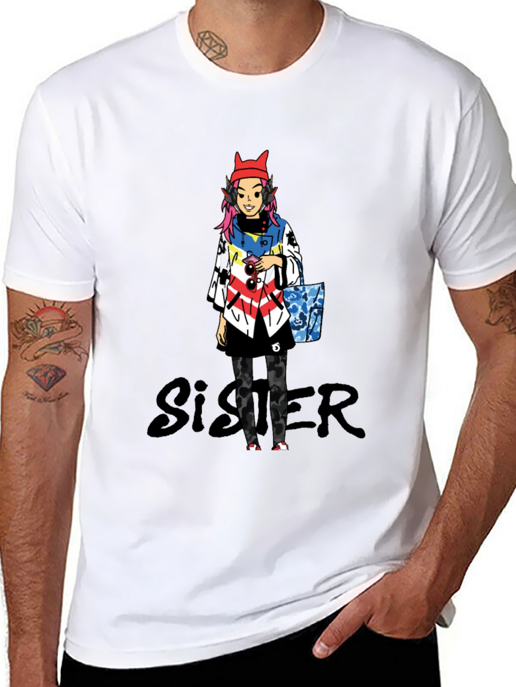 Anime Character Black T-Shirt - Sister Design
